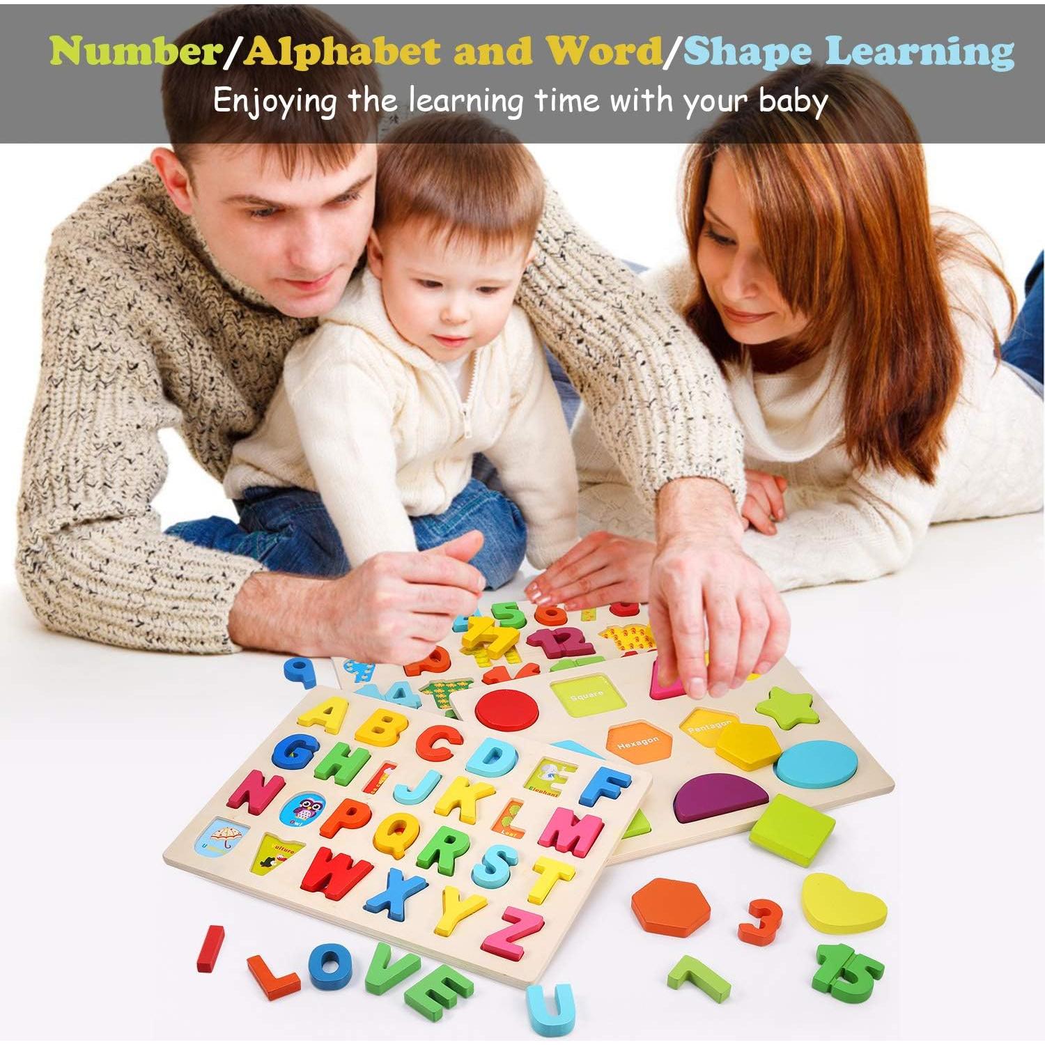 Rompecabezas de Madera Voamuw para Niños 3-5 Años - Letras, Números y Formas