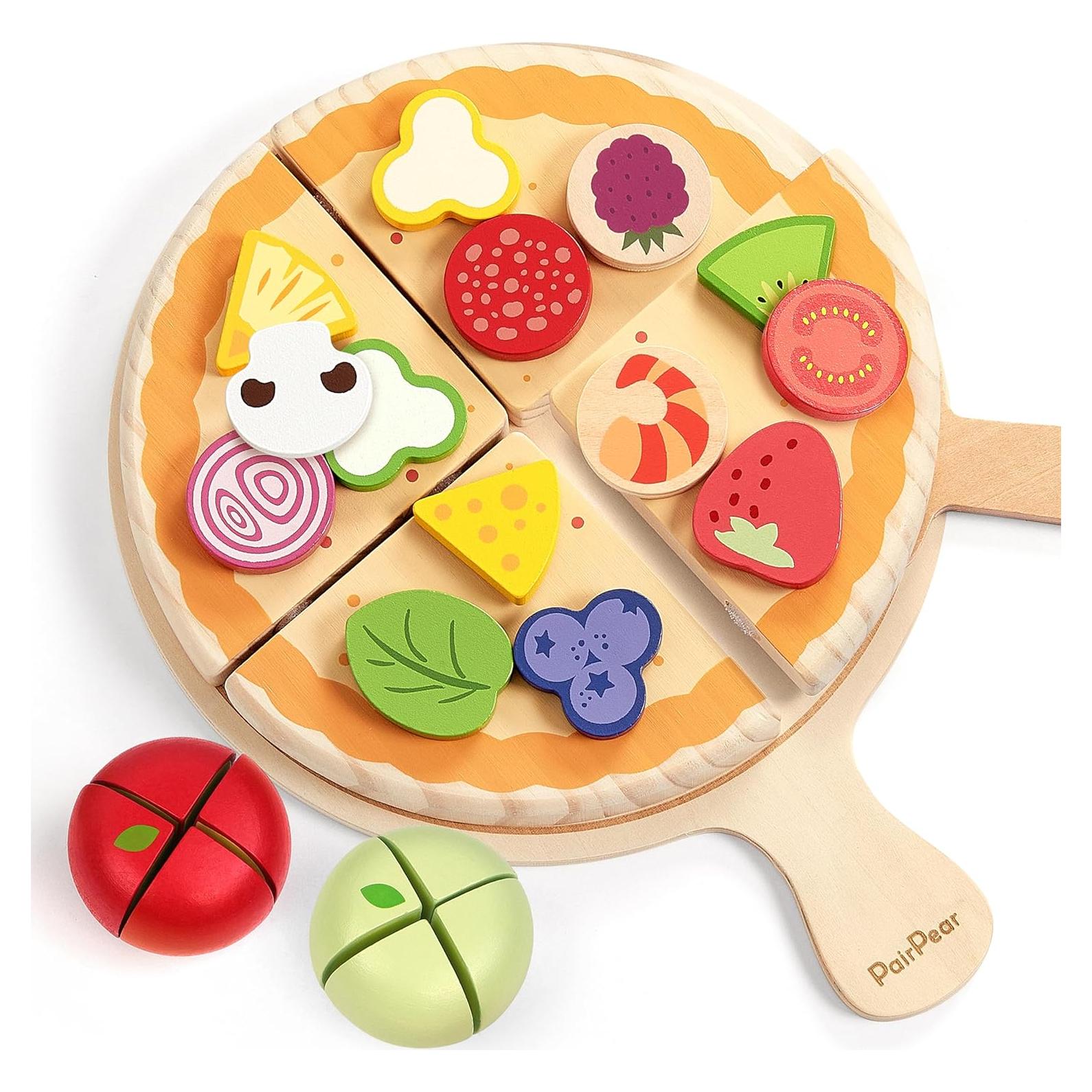 Juego de Comida de Madera PairPear - Set de Pizza 28 Piezas