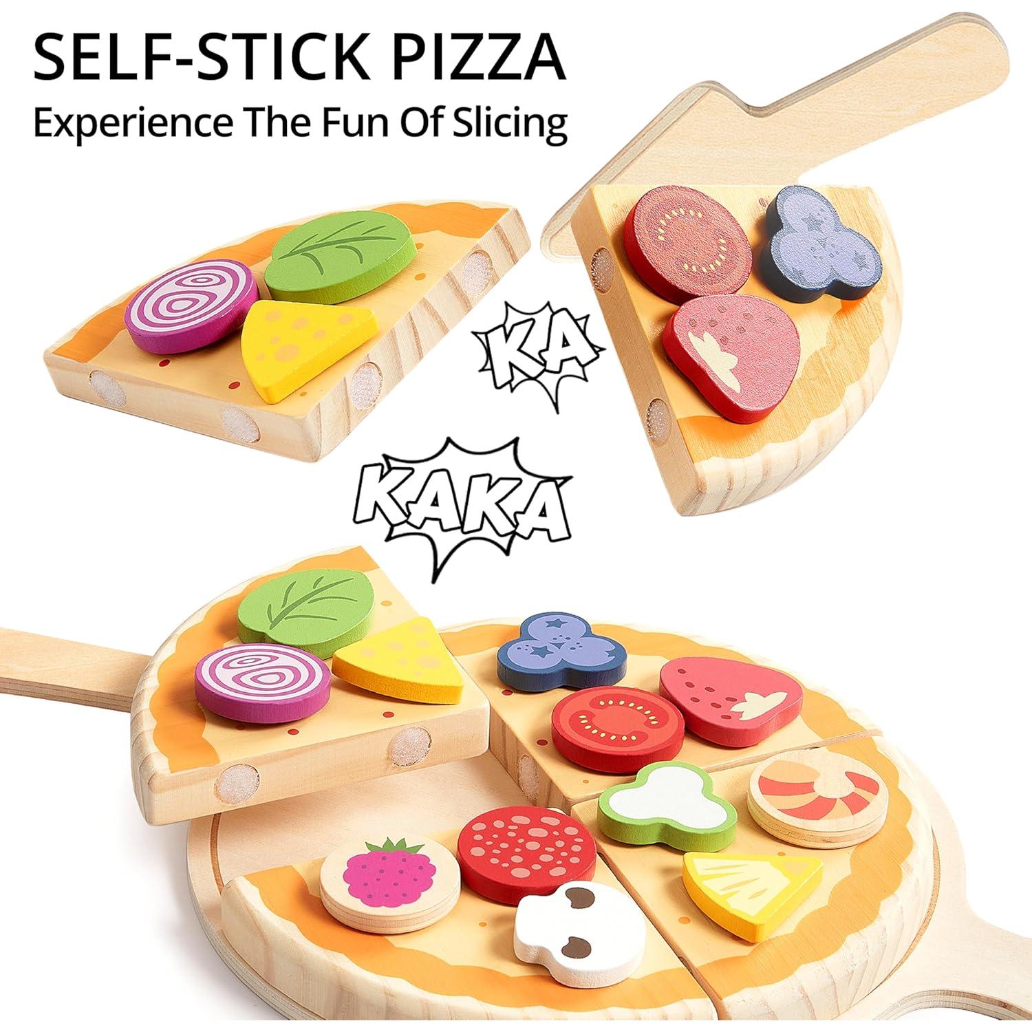 Juego de Comida de Madera PairPear - Set de Pizza 28 Piezas