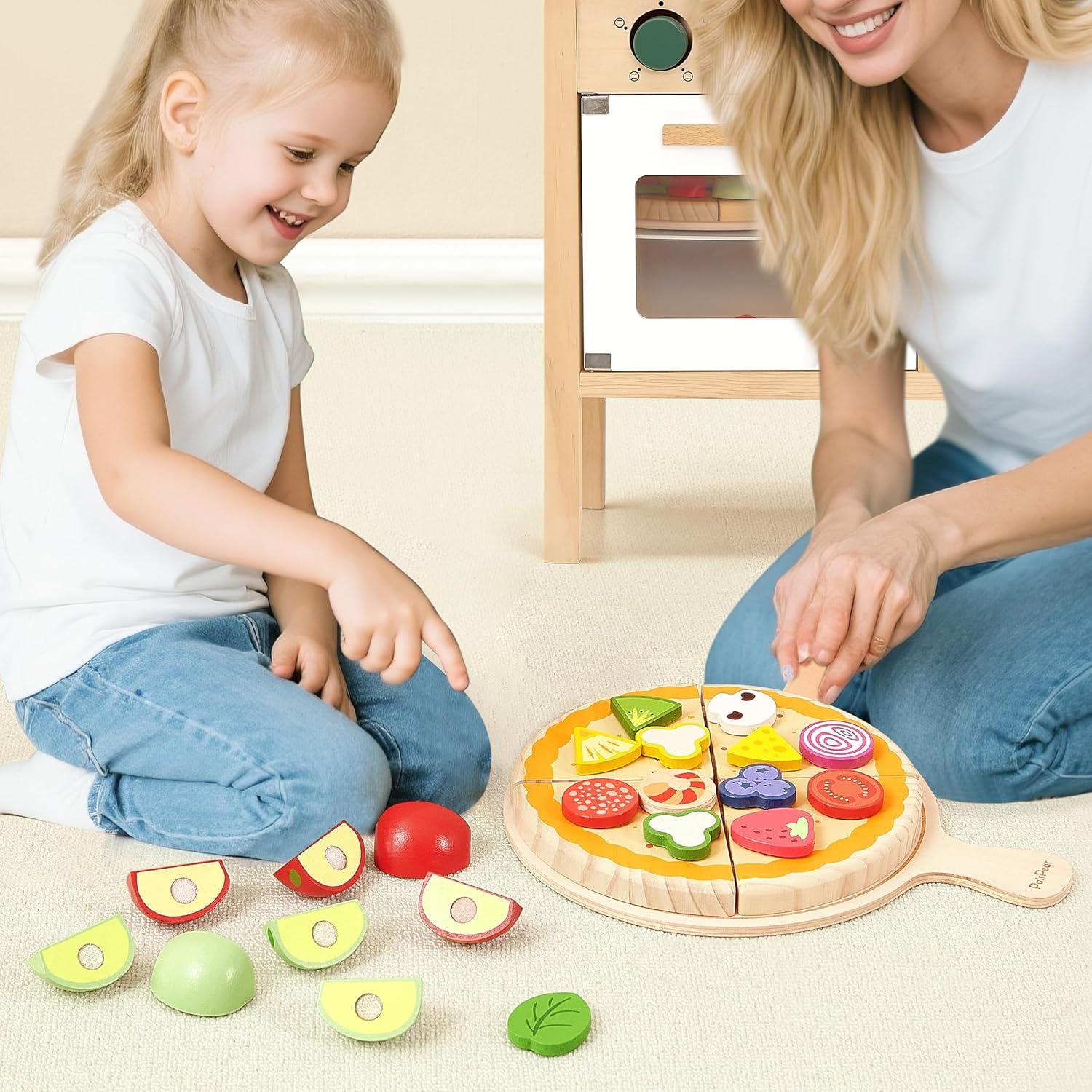 Juego de Comida de Madera PairPear - Set de Pizza 28 Piezas