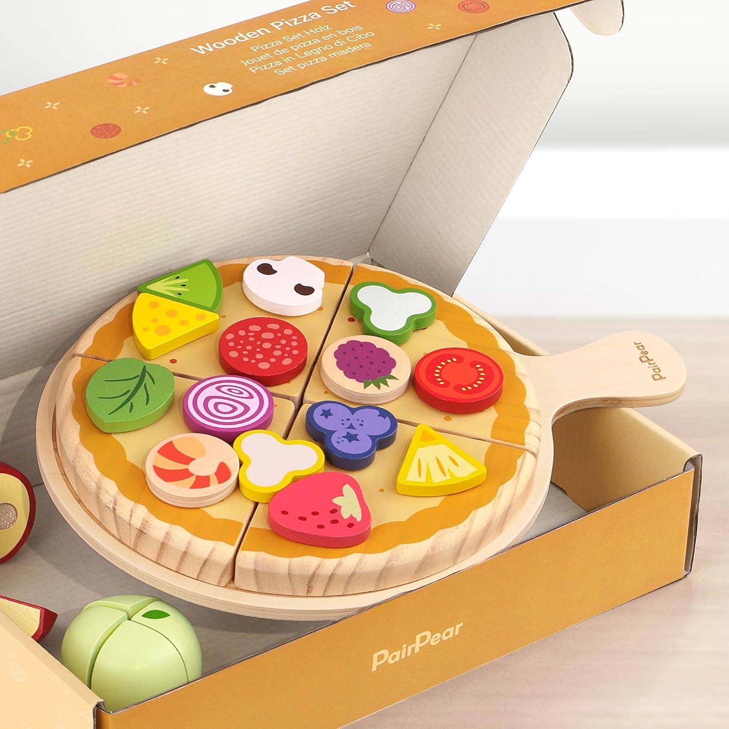 Juego de Comida de Madera PairPear - Set de Pizza 28 Piezas