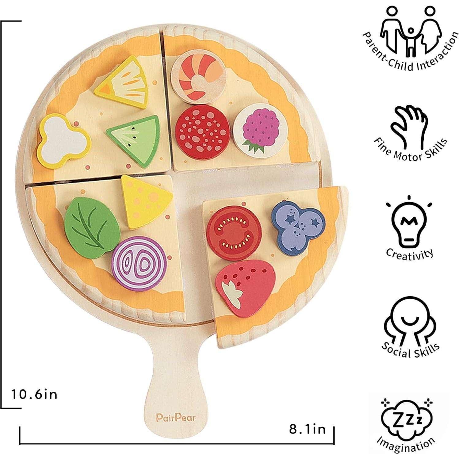 Juego de Comida de Madera PairPear - Set de Pizza 28 Piezas