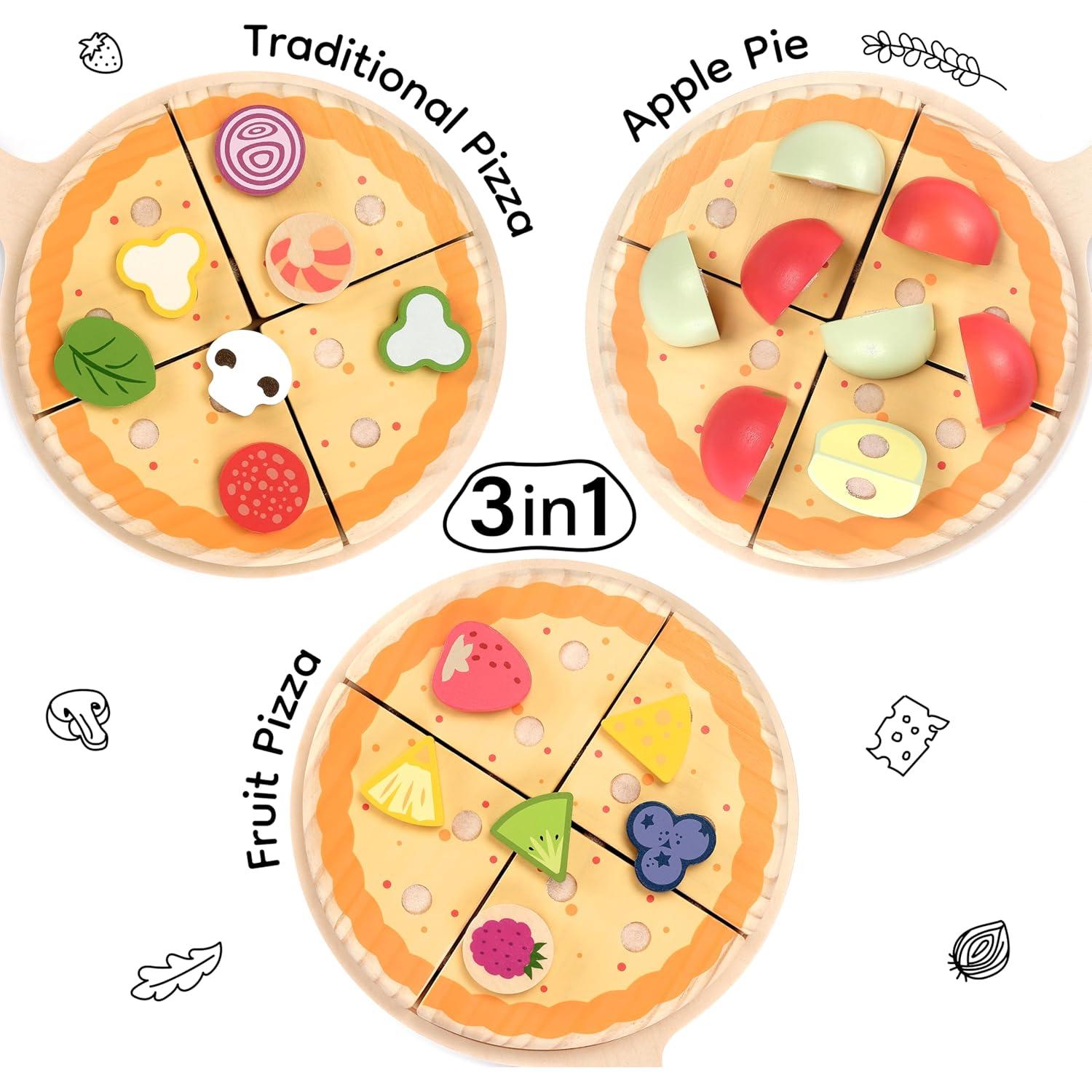 Juego de Comida de Madera PairPear - Set de Pizza 28 Piezas