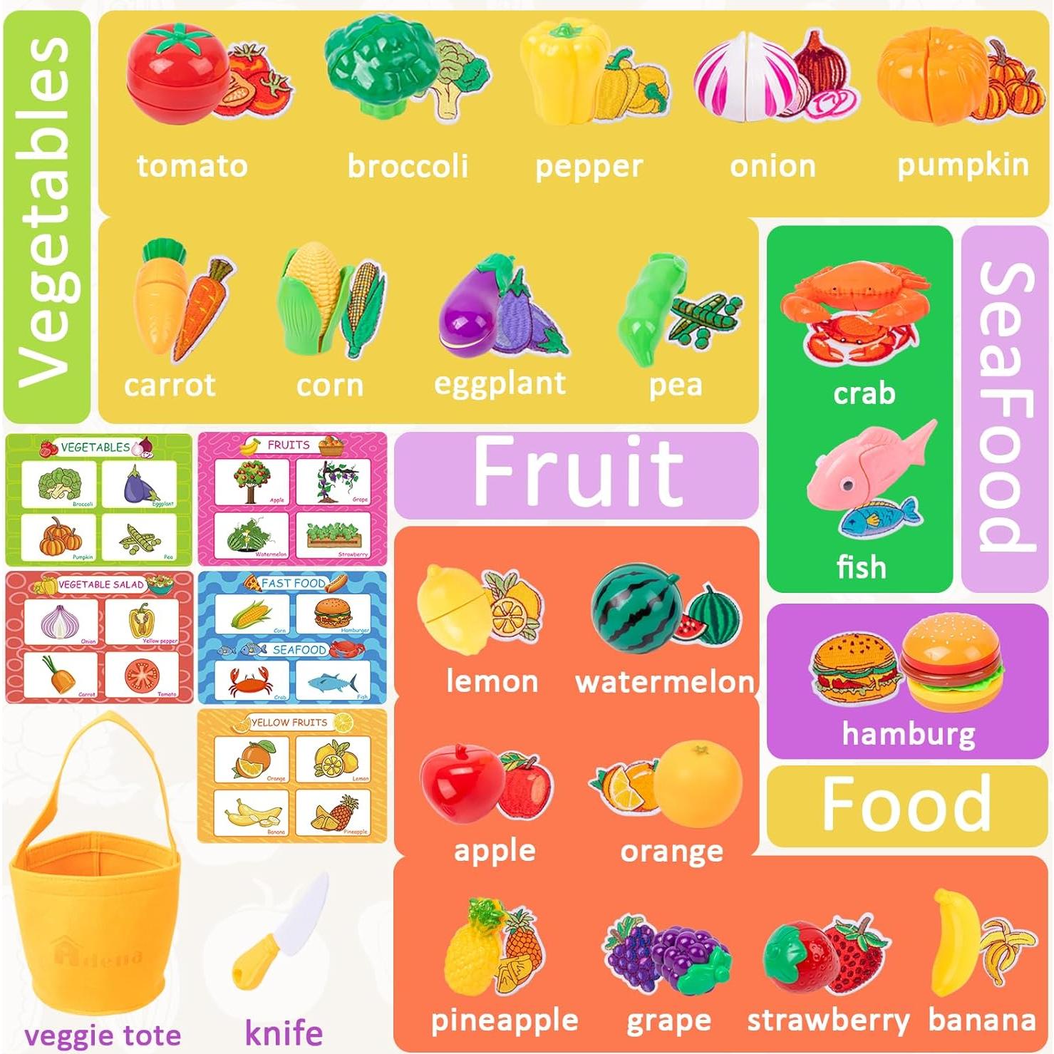 Juguete de Cocina Adena Montessori 40 PCS Frutas y Verduras