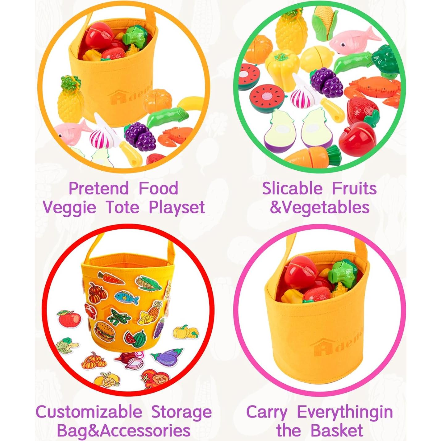 Juguete de Cocina Adena Montessori 40 PCS Frutas y Verduras