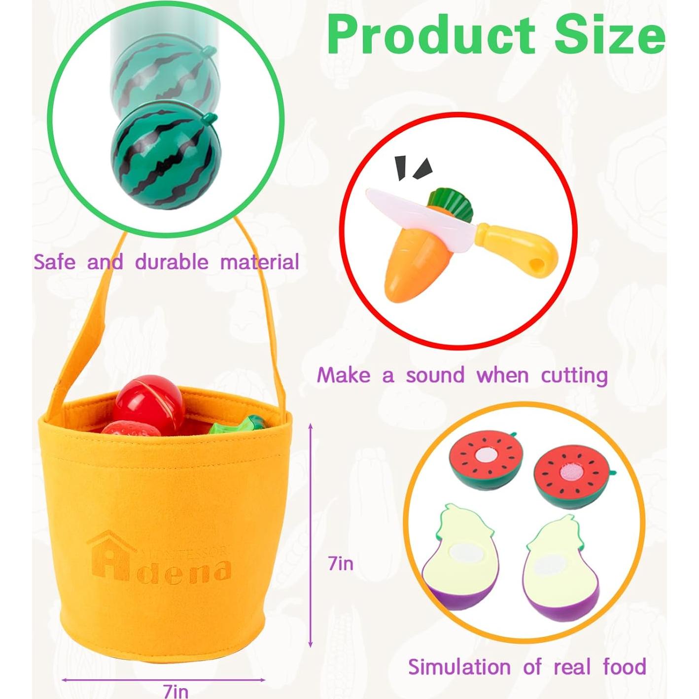 Juguete de Cocina Adena Montessori 40 PCS Frutas y Verduras