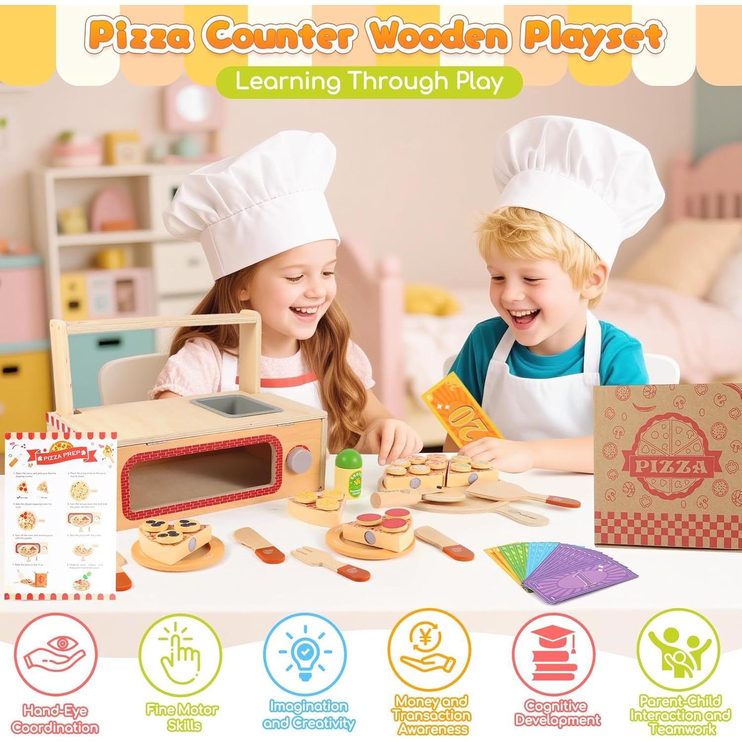 Juego de Pizza de Madera iLuckinSpri 68PCS para Niños 3+