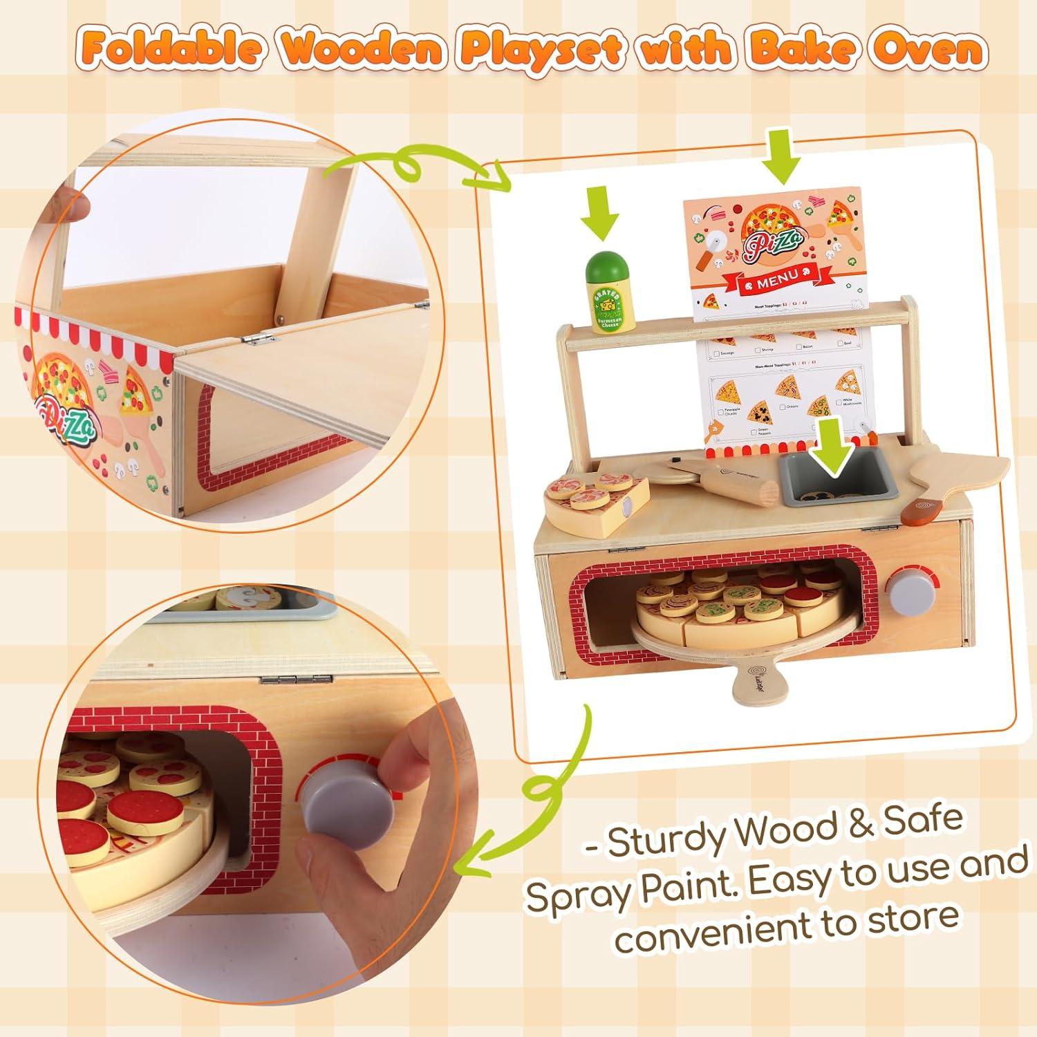 Juego de Pizza de Madera iLuckinSpri 68PCS para Niños 3+