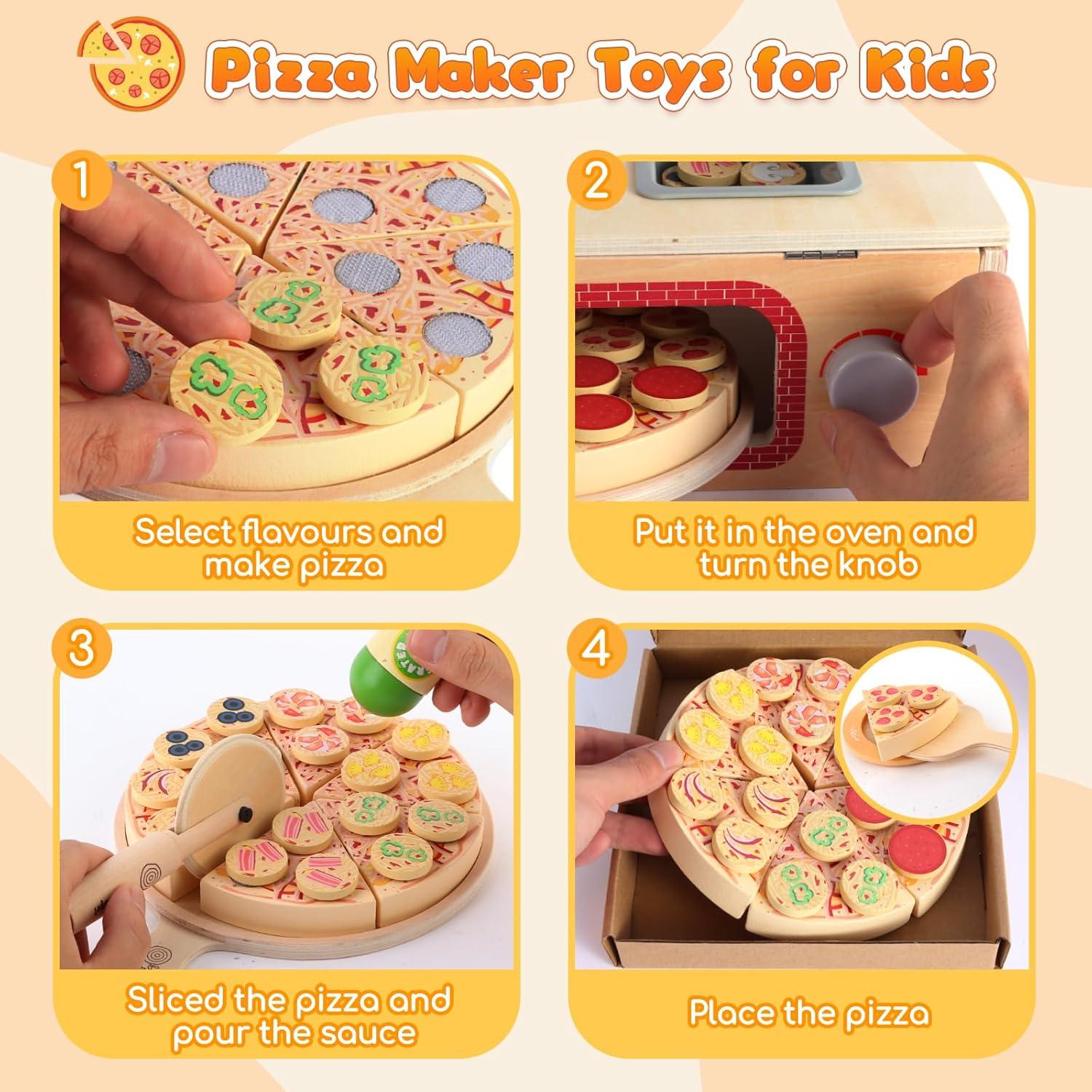 Juego de Pizza de Madera iLuckinSpri 68PCS para Niños 3+