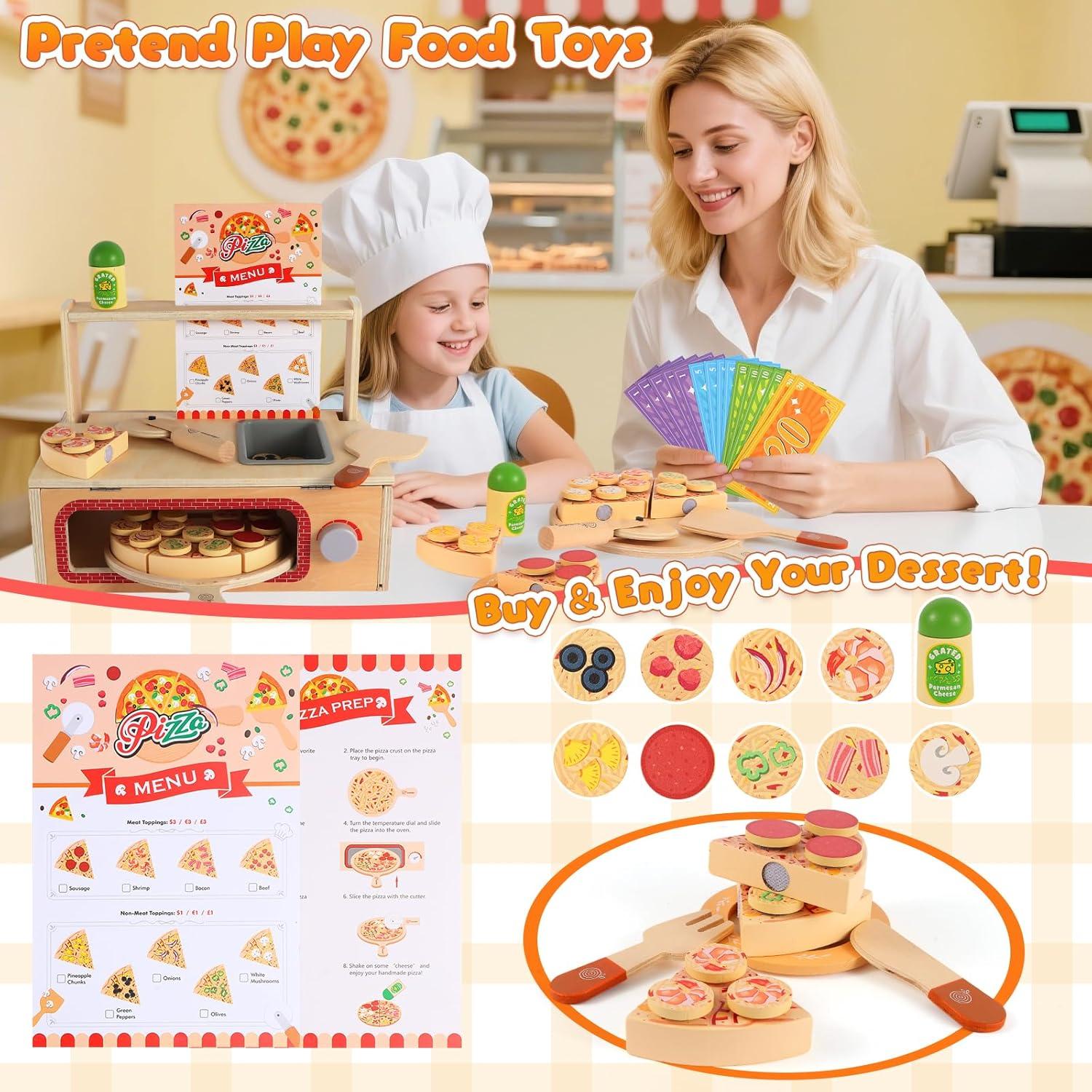 Juego de Pizza de Madera iLuckinSpri 68PCS para Niños 3+