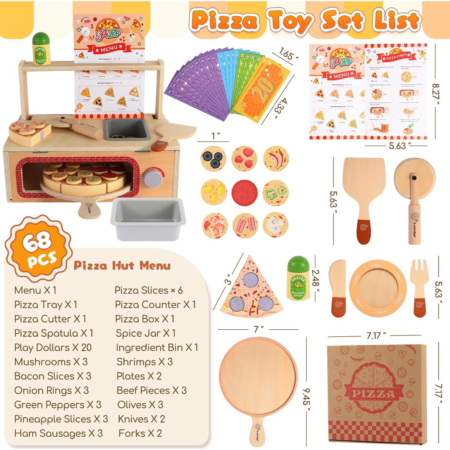 Juego de Pizza de Madera iLuckinSpri 68PCS para Niños 3+