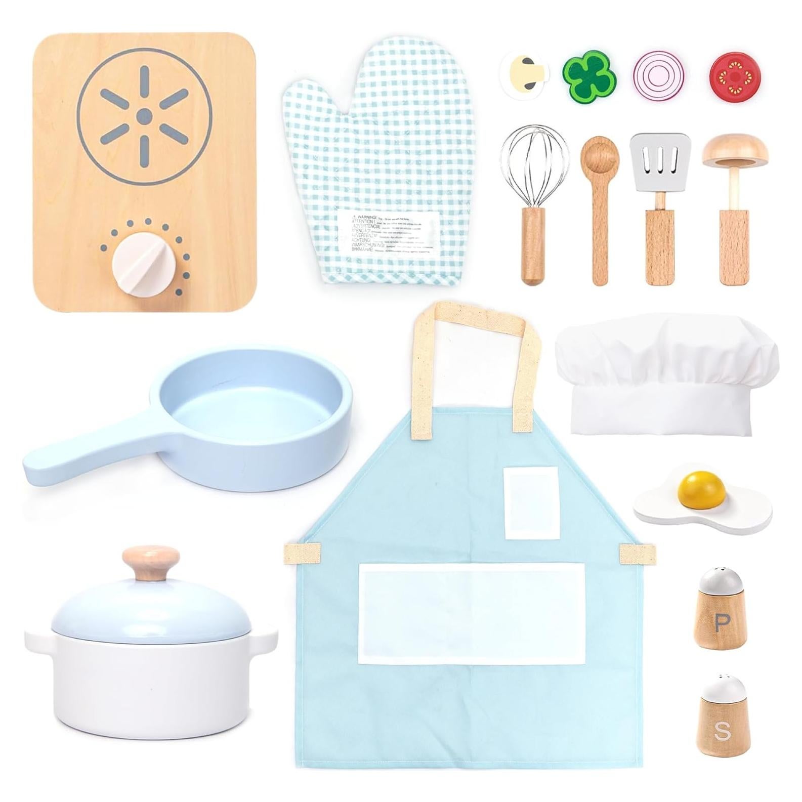 Juego de Cocina de Madera UMU 18 Piezas para Niños 3-5 Años