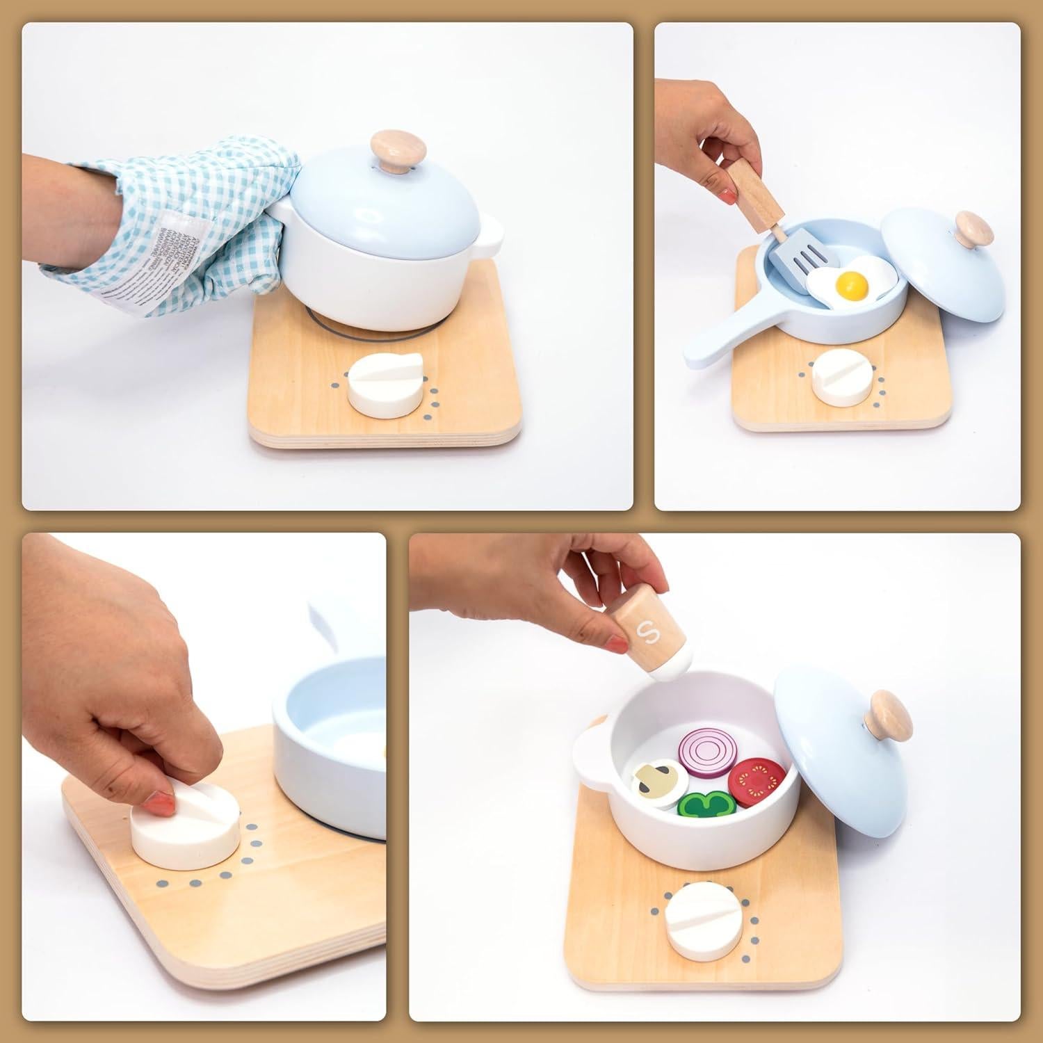 Juego de Cocina de Madera UMU 18 Piezas para Niños 3-5 Años