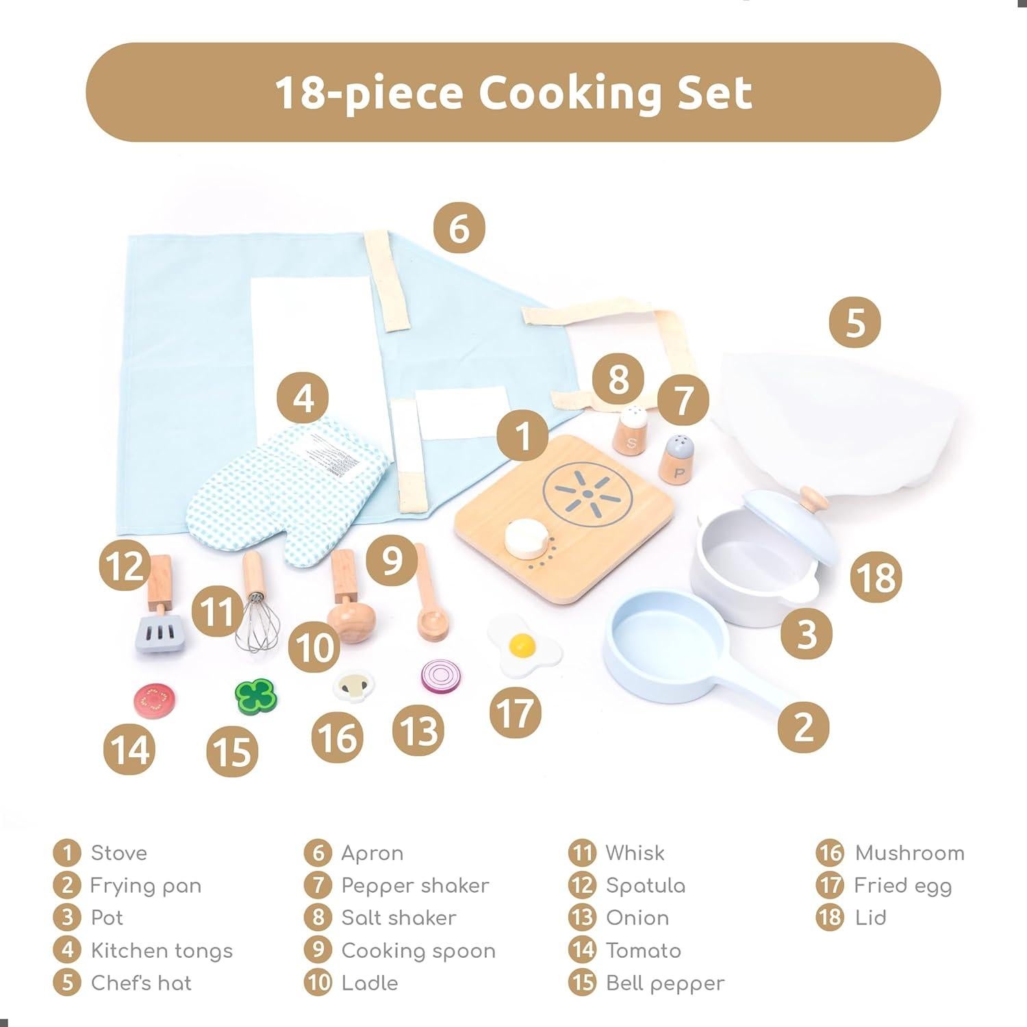 Juego de Cocina de Madera UMU 18 Piezas para Niños 3-5 Años
