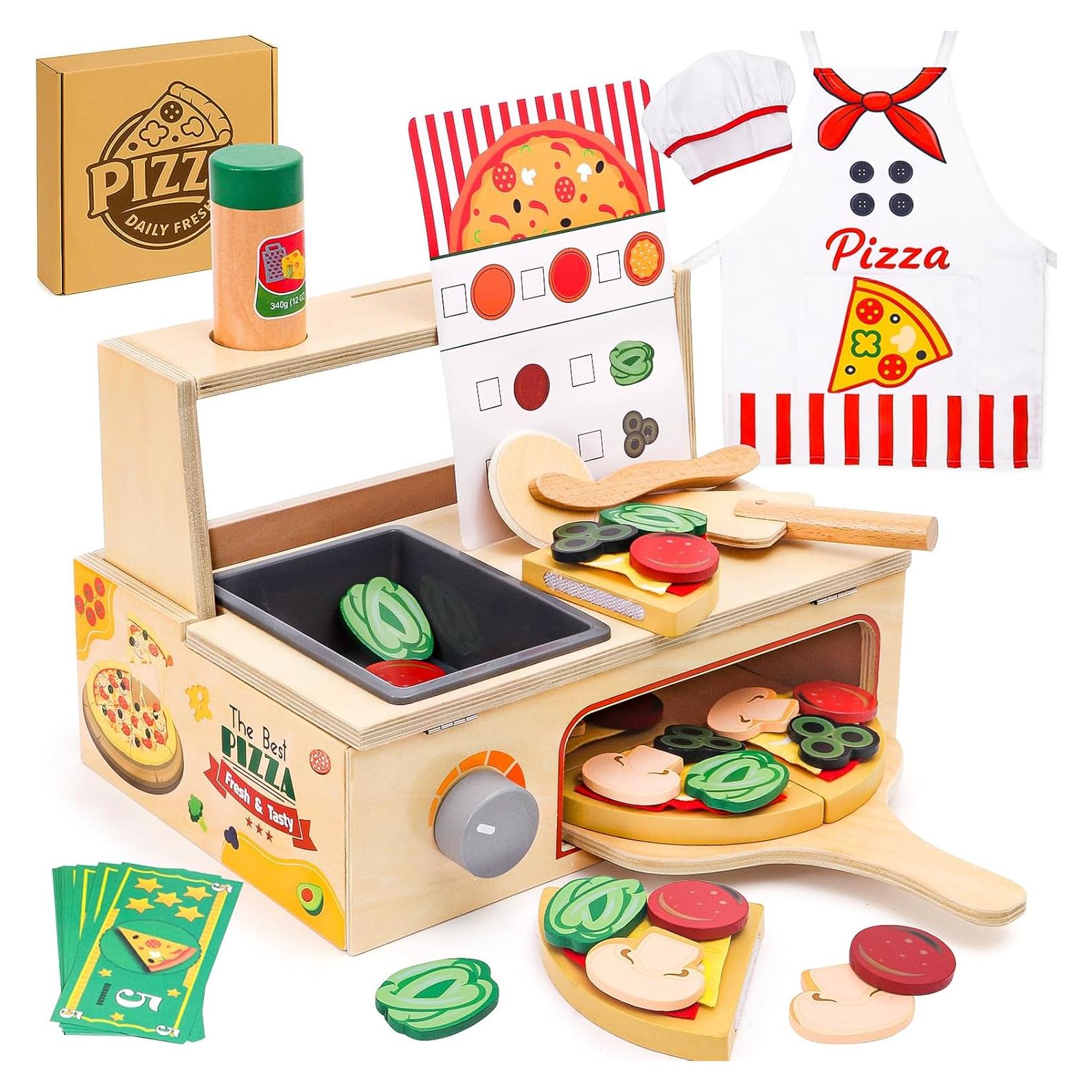 Juego de Cocina de Pizza de Madera FUNCREVITY para Niños 3+