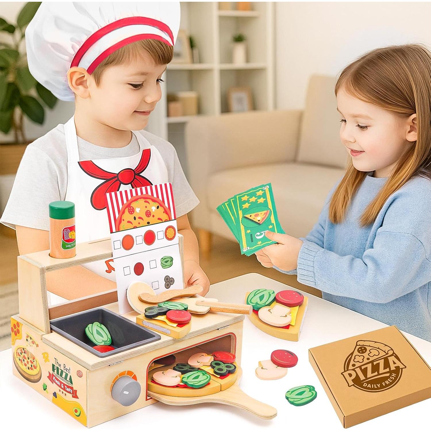 Juego de Cocina de Pizza de Madera FUNCREVITY para Niños 3+