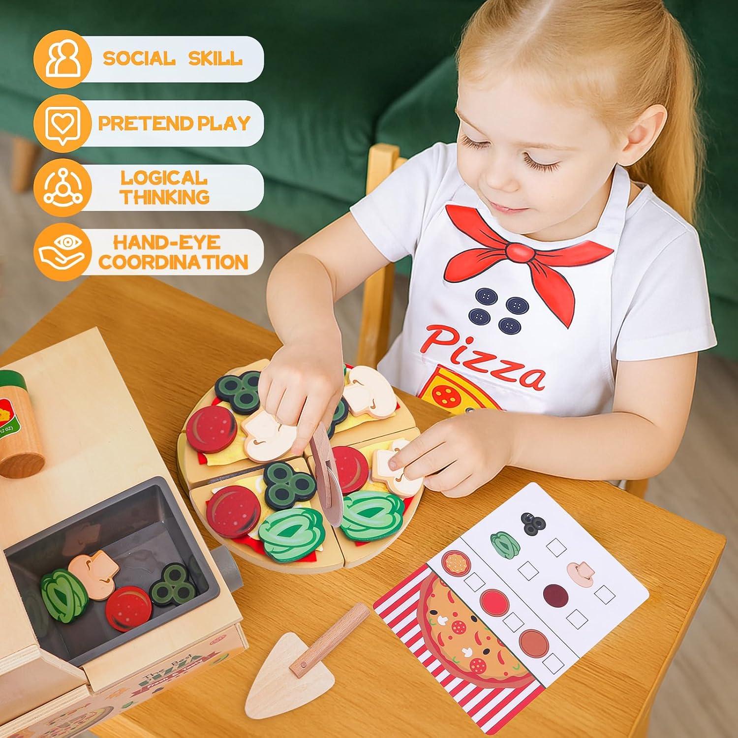Juego de Cocina de Pizza de Madera FUNCREVITY para Niños 3+