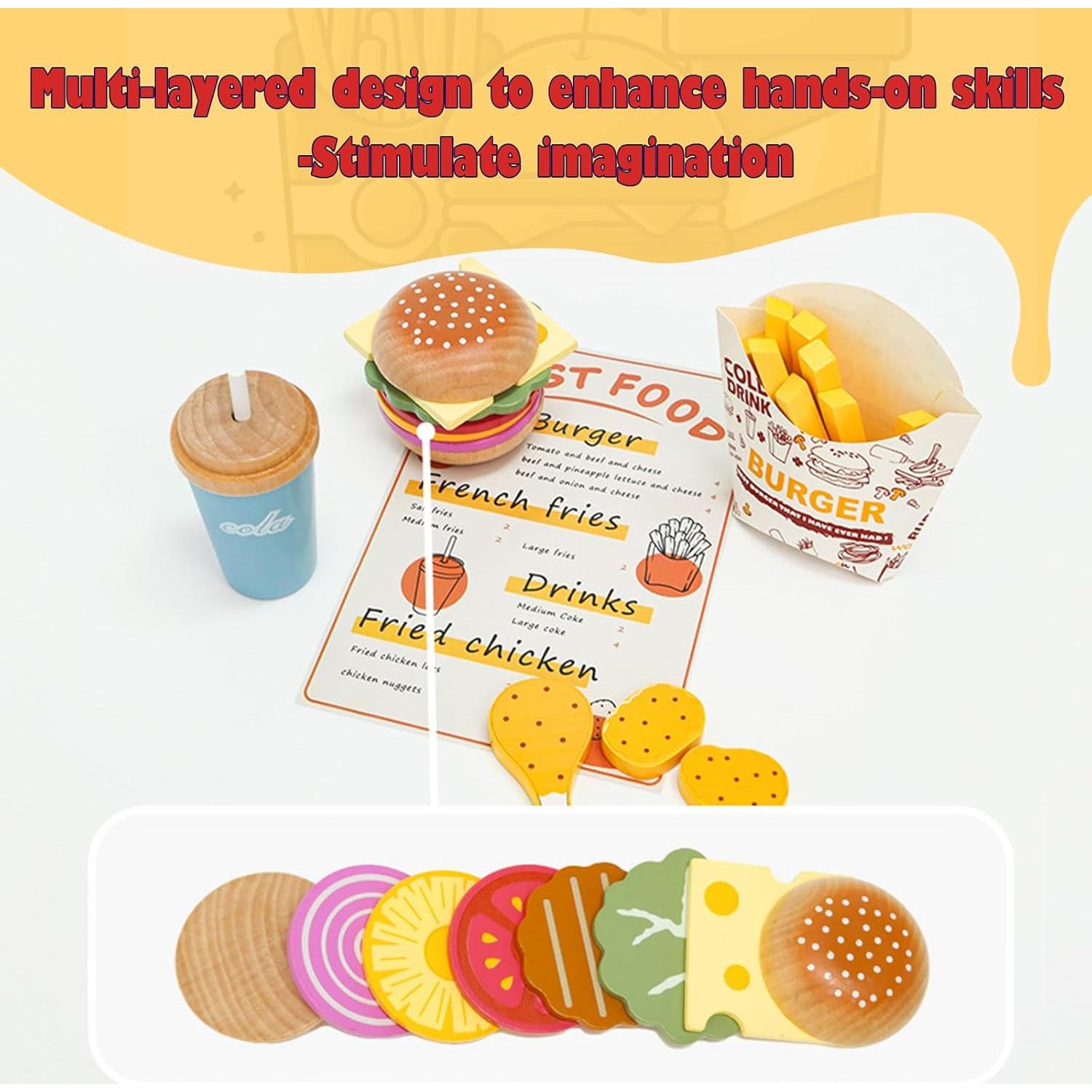 Juego de Comida Rápida de Madera Twood para Niños 3-7 Años