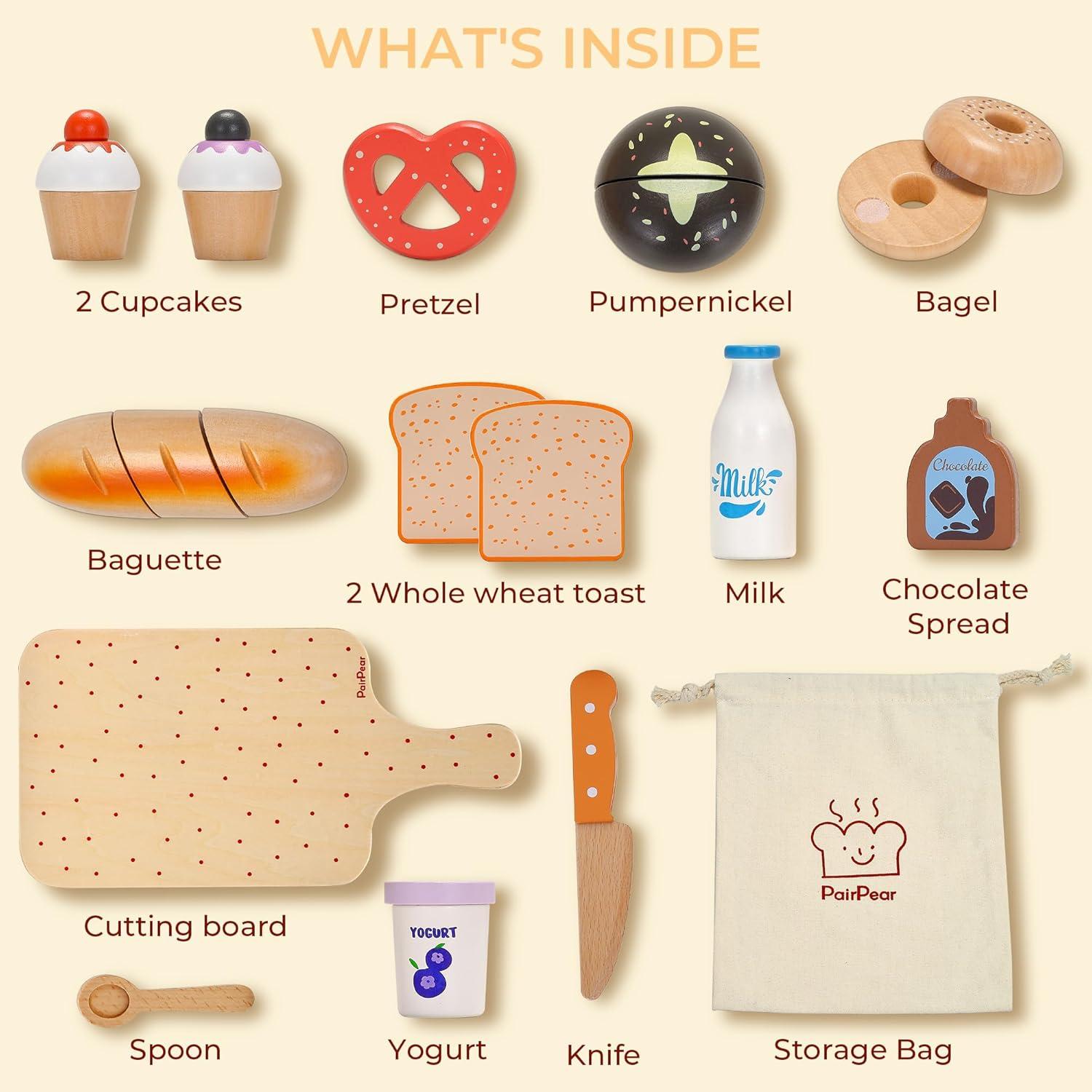 Juego de Comida de Panadería de Madera PairPear 22 Piezas