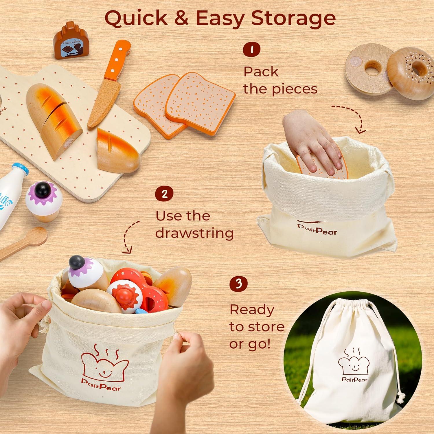 Juego de Comida de Panadería de Madera PairPear 22 Piezas