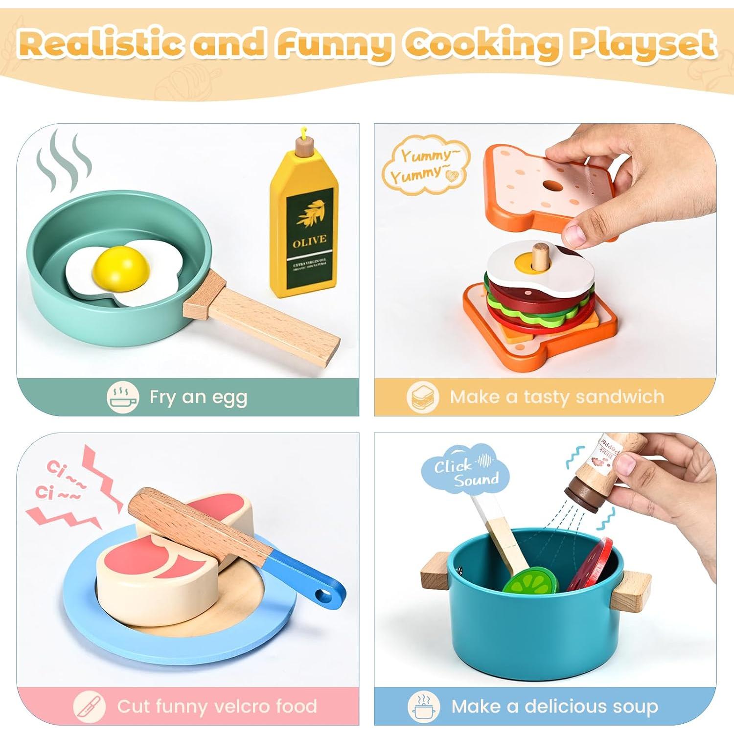 Set de Cocina de Madera 35 PCS HAIMST para Niños 1-12 Años