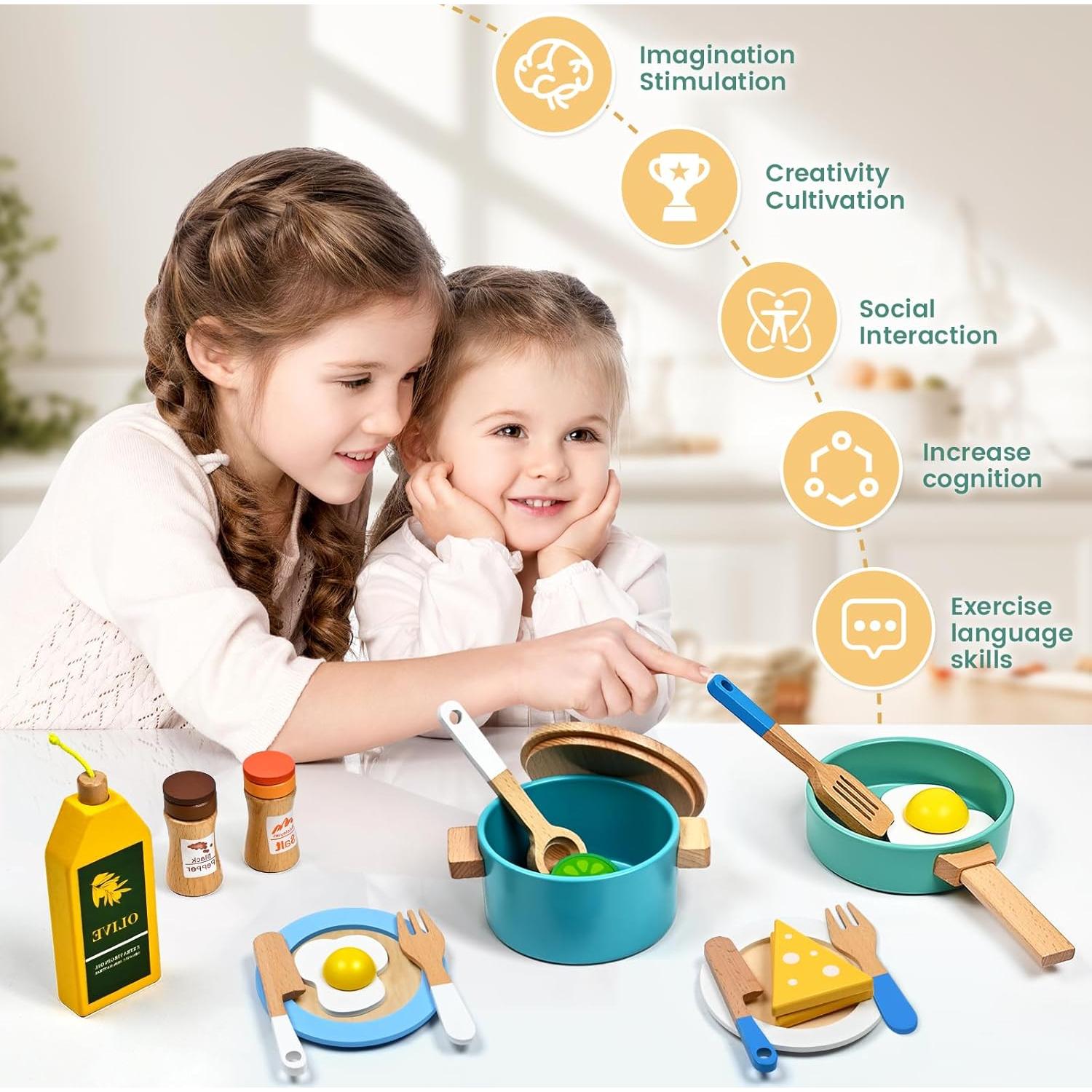 Set de Cocina de Madera 35 PCS HAIMST para Niños 1-12 Años