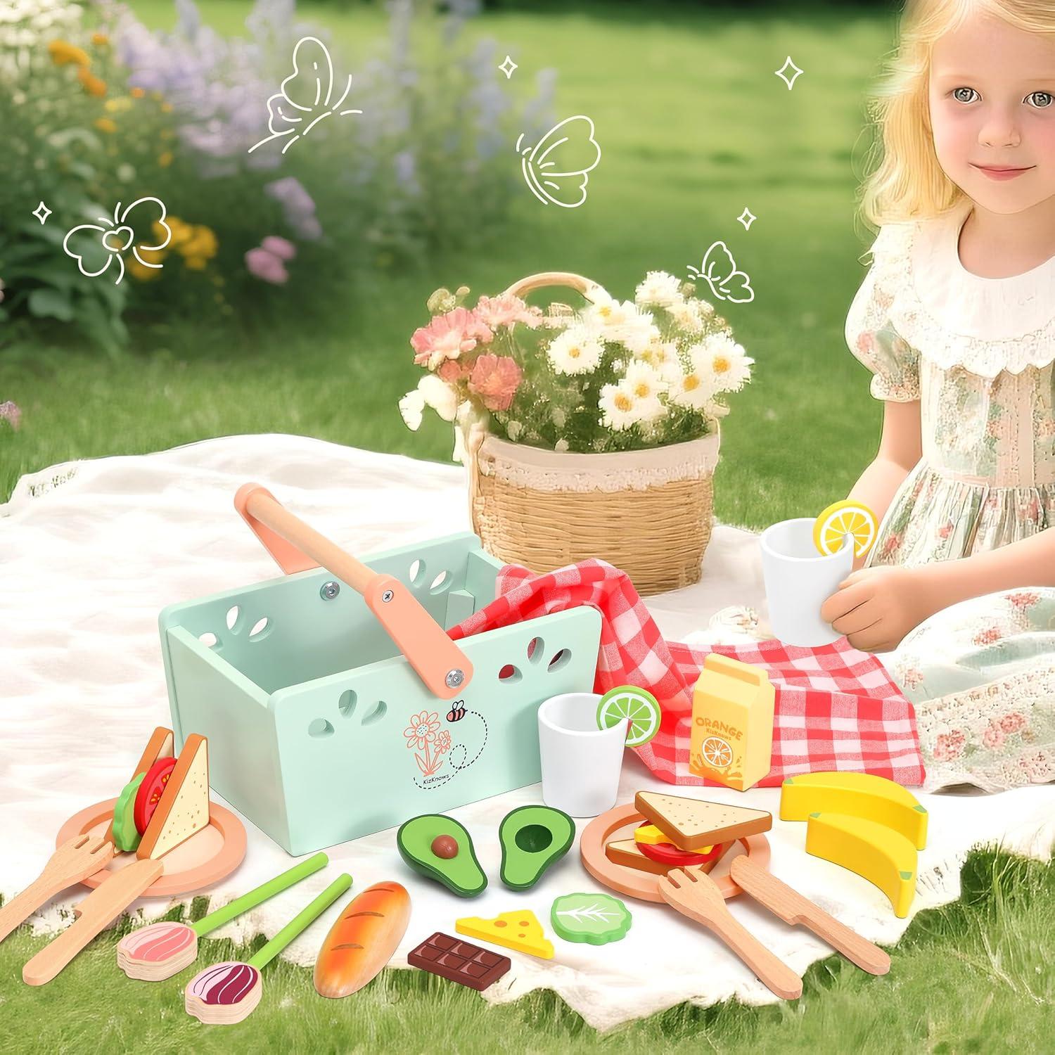 Juego de Picnic de Madera KizKnows 31 Piezas para Niños 3+