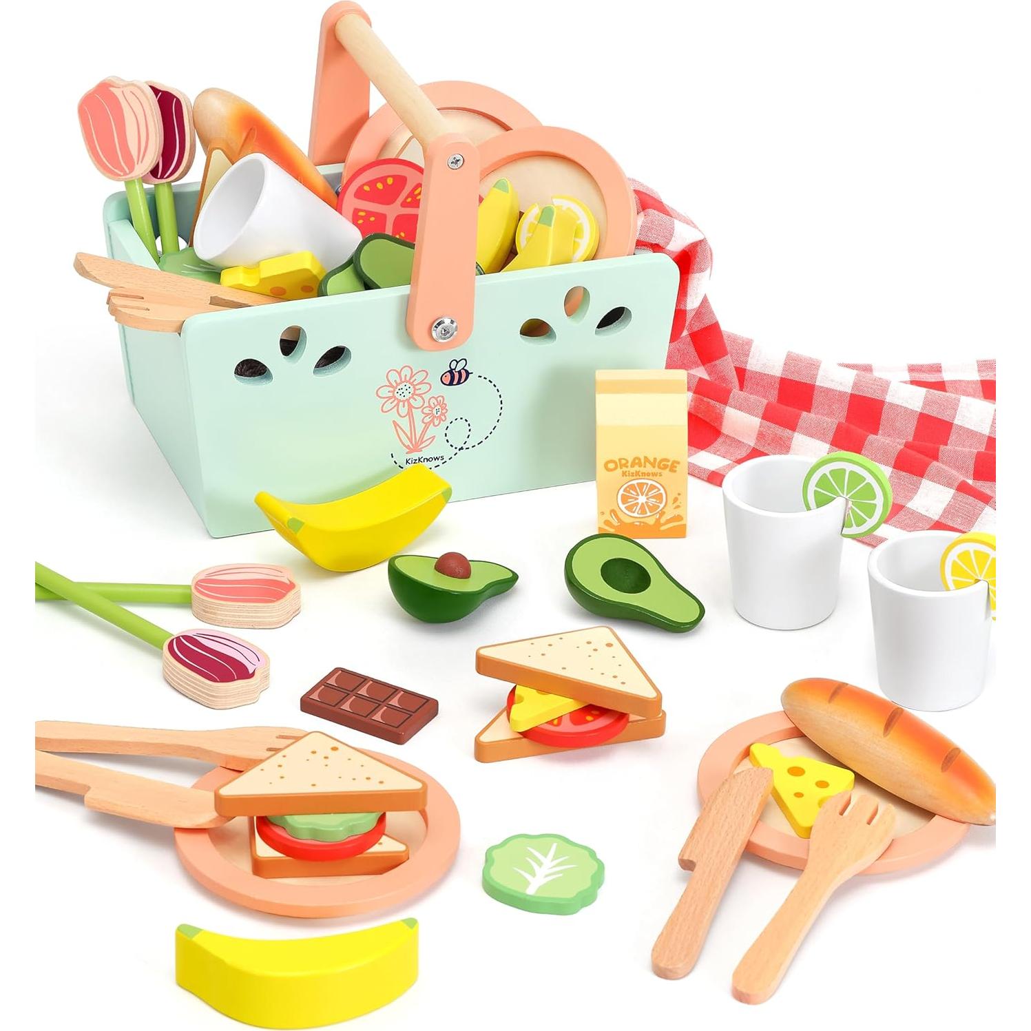Juego de Picnic de Madera KizKnows 31 Piezas para Niños 3+