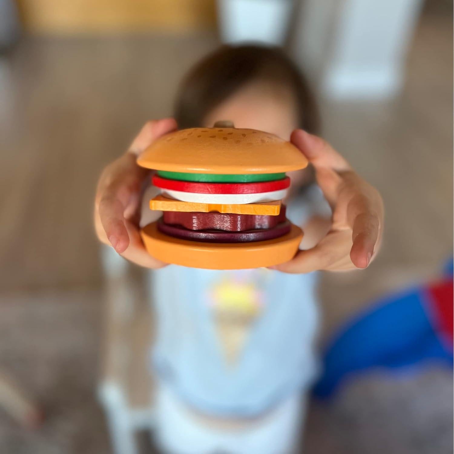 Juguete Apilable Hamburguesa de Madera Montessori Mama - 10 Tarjetas