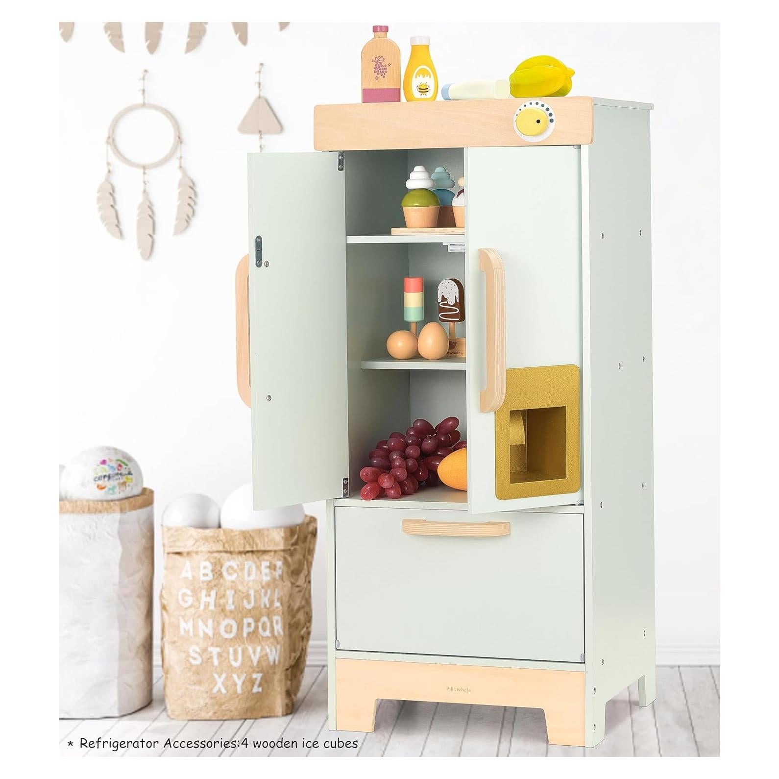 Refrigerador de Juguete de Madera Pillowhale Verde Menta 81.9 cm