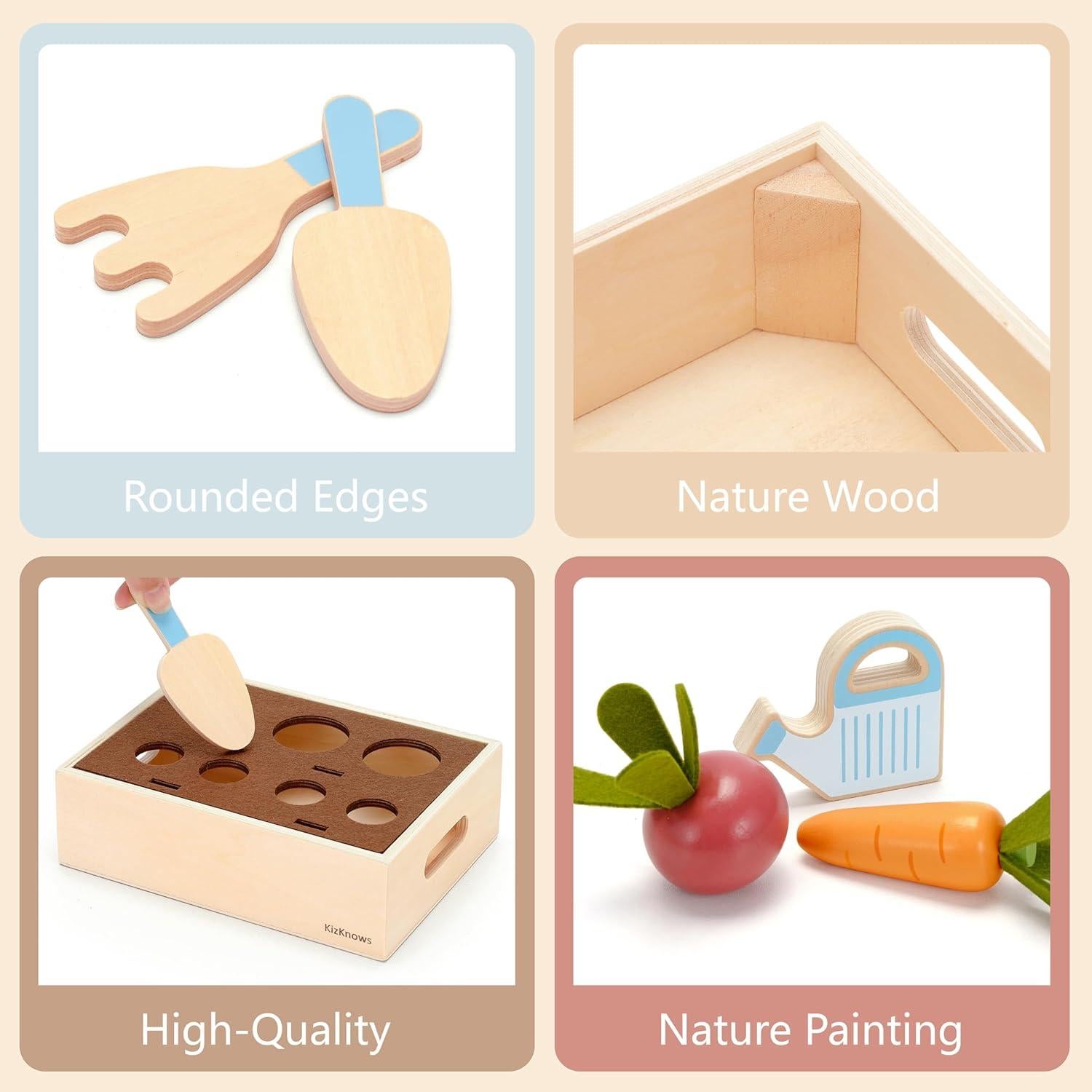 Juego de Jardinería de Madera KizKnows - 16 Piezas para Niños 3+