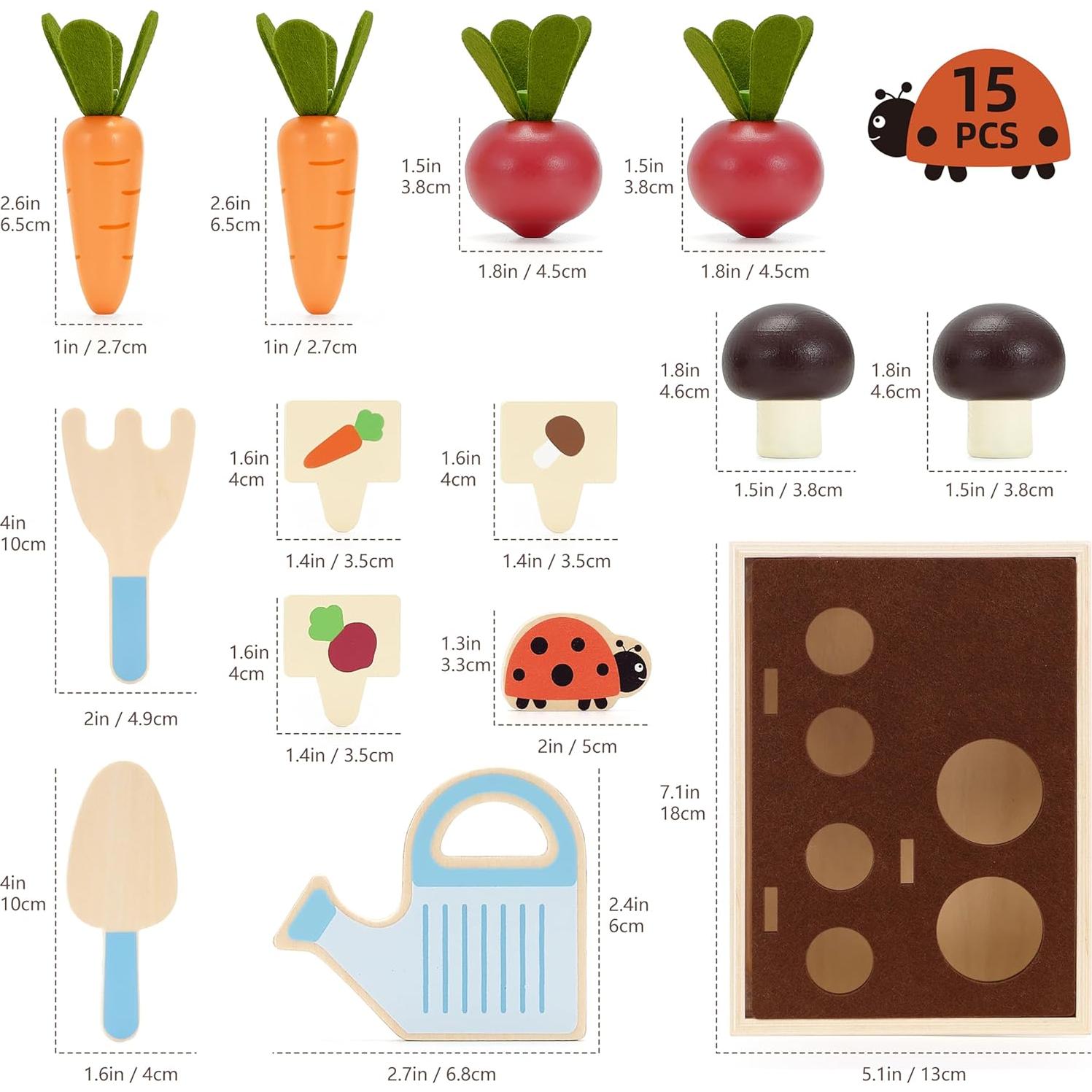 Juego de Jardinería de Madera KizKnows - 16 Piezas para Niños 3+