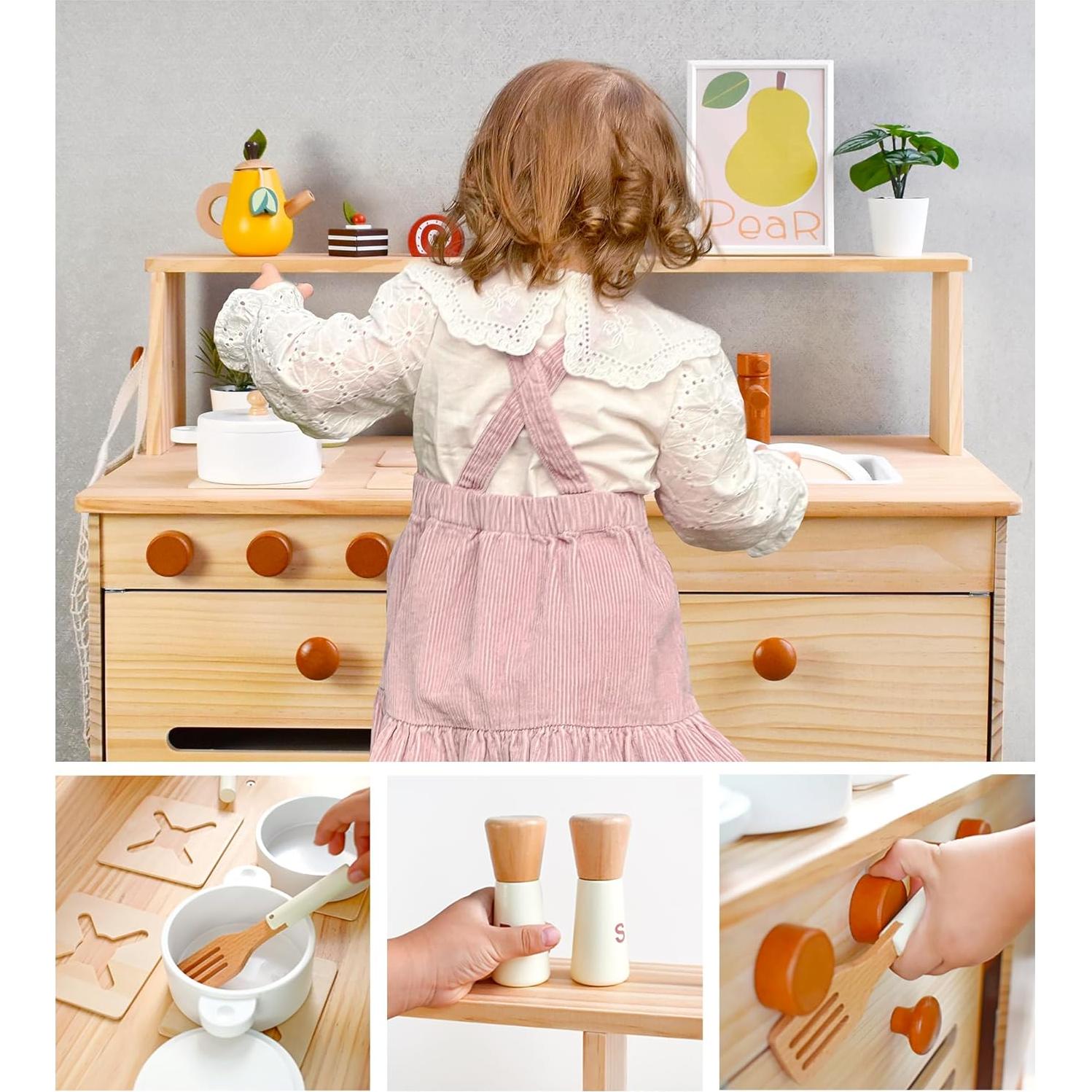 Conjunto de Cocina de Madera PairPear 2 en 1 con Estante y Pizarra