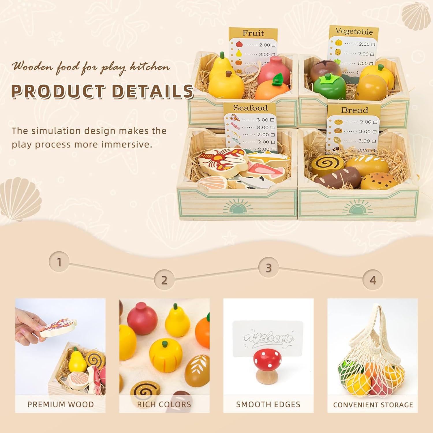 Juego de Comida de Madera Masonbaby para Niños - 35 Accesorios