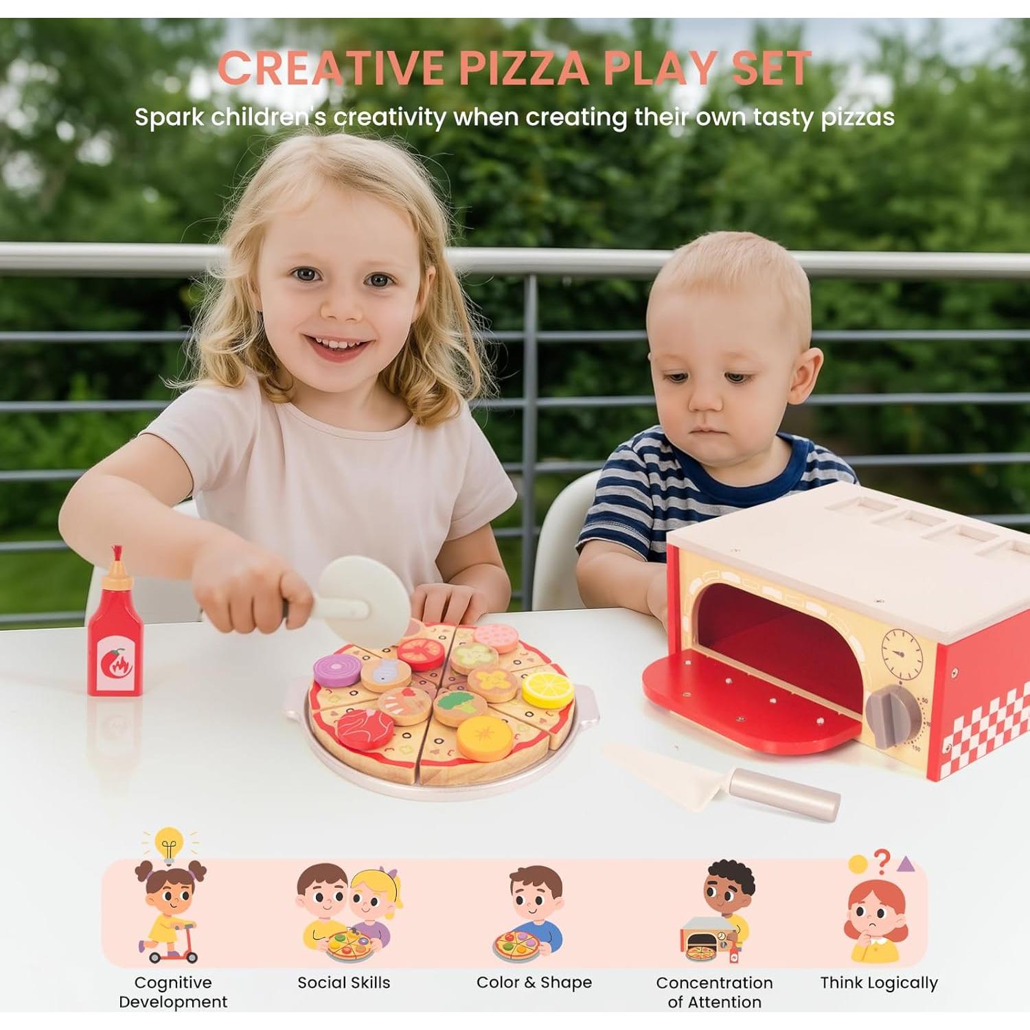 Juguete de Pizza de Madera WOODENFUN con Horno Interactivo