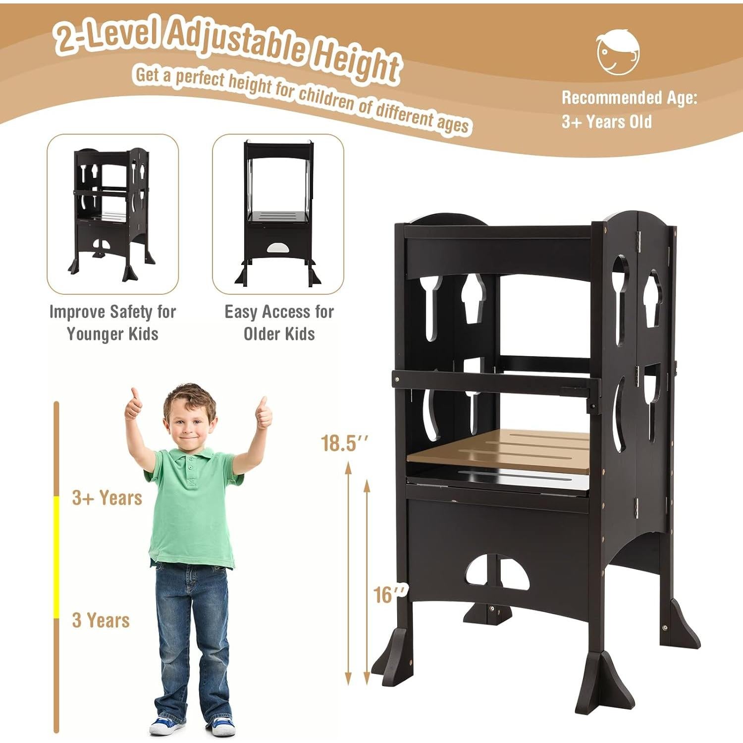 Taburete de Cocina Plegable HONEY JOY para Niños Café