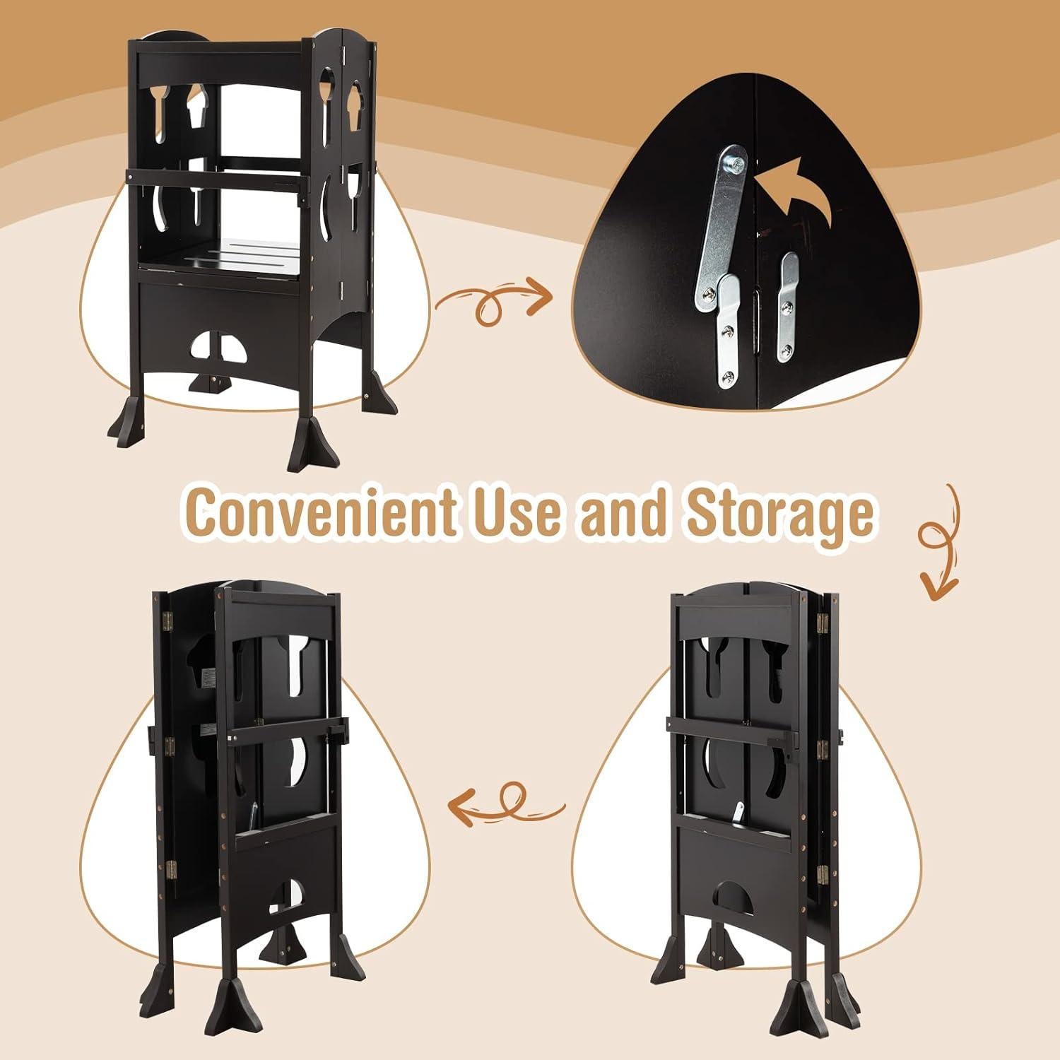 Taburete de Cocina Plegable HONEY JOY para Niños Café