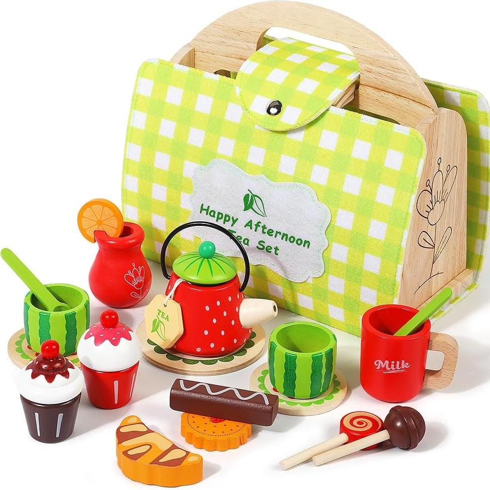 Juego de Té de Madera Jaunty para Niñas 3-5 Años con Estuche