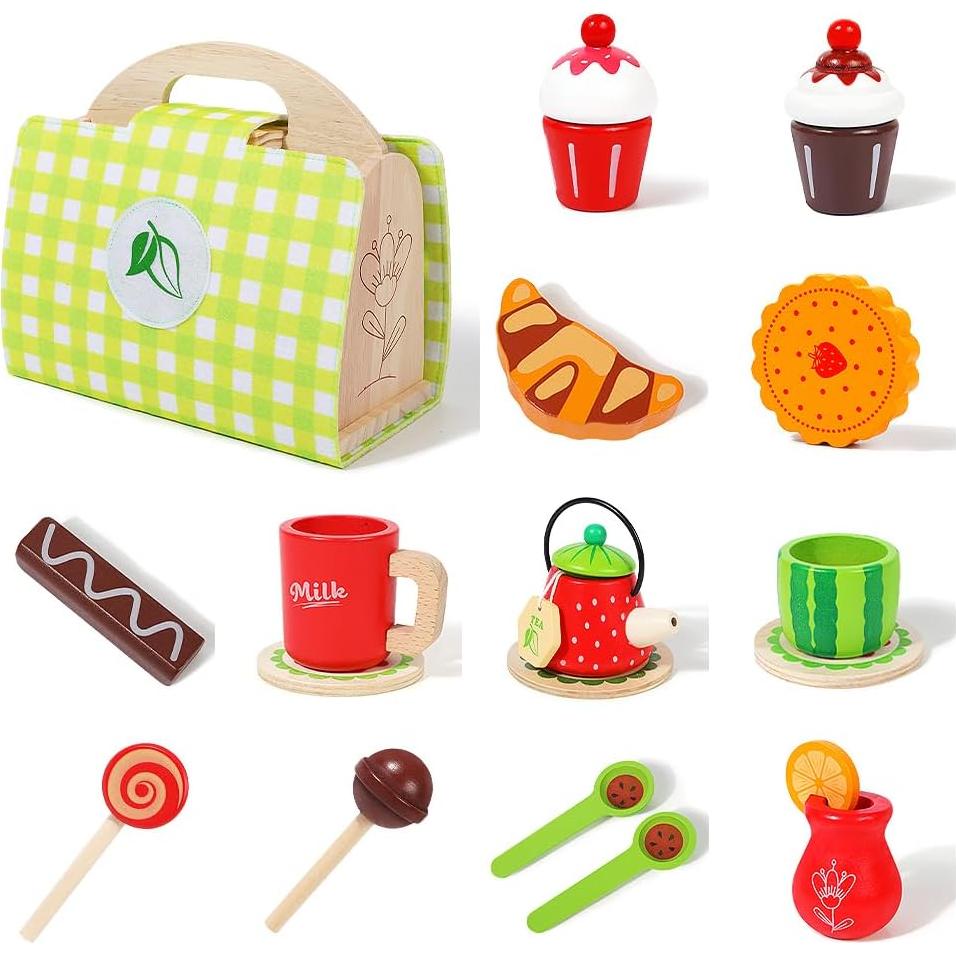 Juego de Té de Madera Jaunty para Niñas 3-5 Años con Estuche