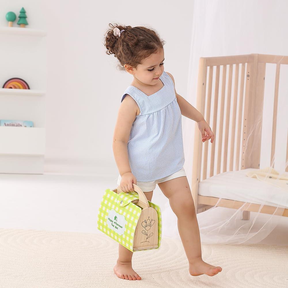 Juego de Té de Madera Jaunty para Niñas 3-5 Años con Estuche