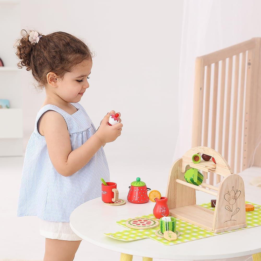 Juego de Té de Madera Jaunty para Niñas 3-5 Años con Estuche