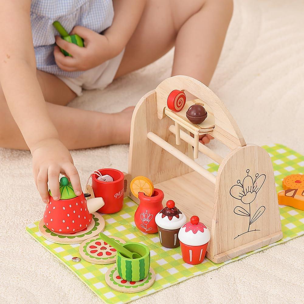 Juego de Té de Madera Jaunty para Niñas 3-5 Años con Estuche