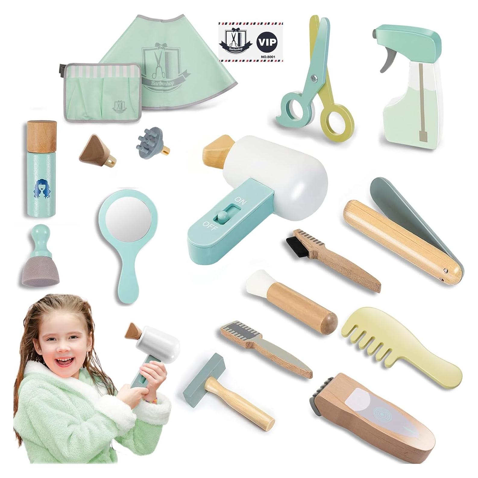 Juego de Peluquería de Madera KIDBEST 18 Piezas para Niños
