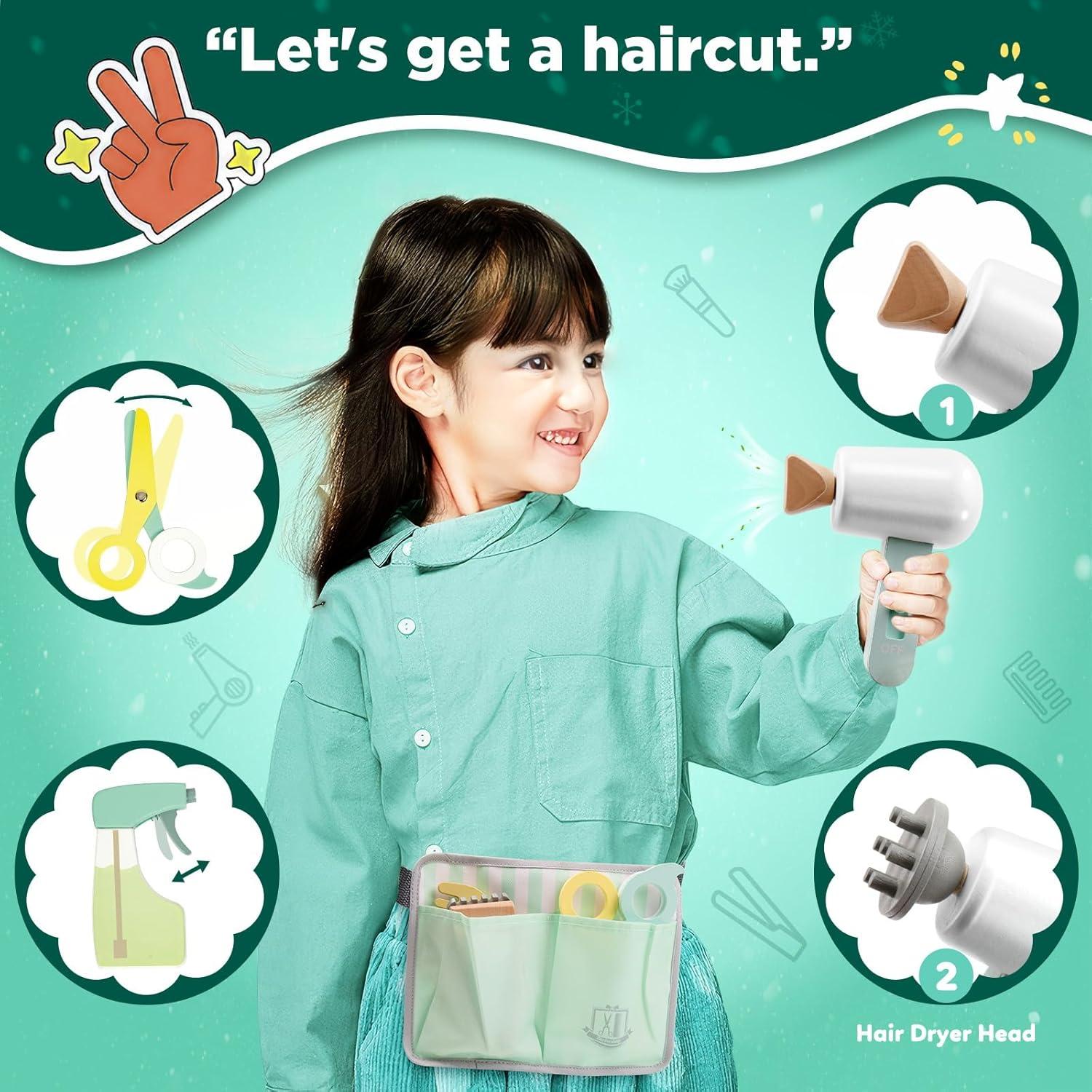 Juego de Peluquería de Madera KIDBEST 18 Piezas para Niños