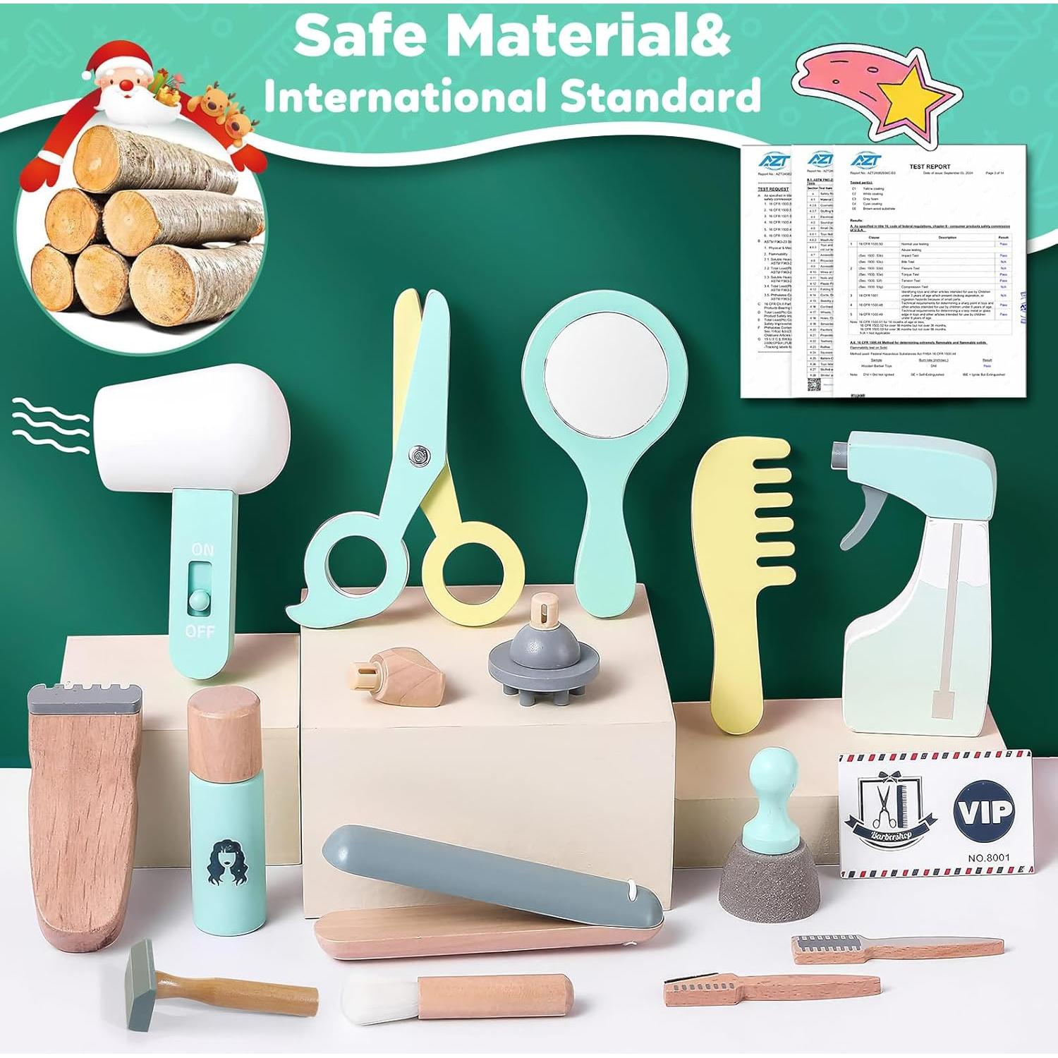 Juego de Peluquería de Madera KIDBEST 18 Piezas para Niños