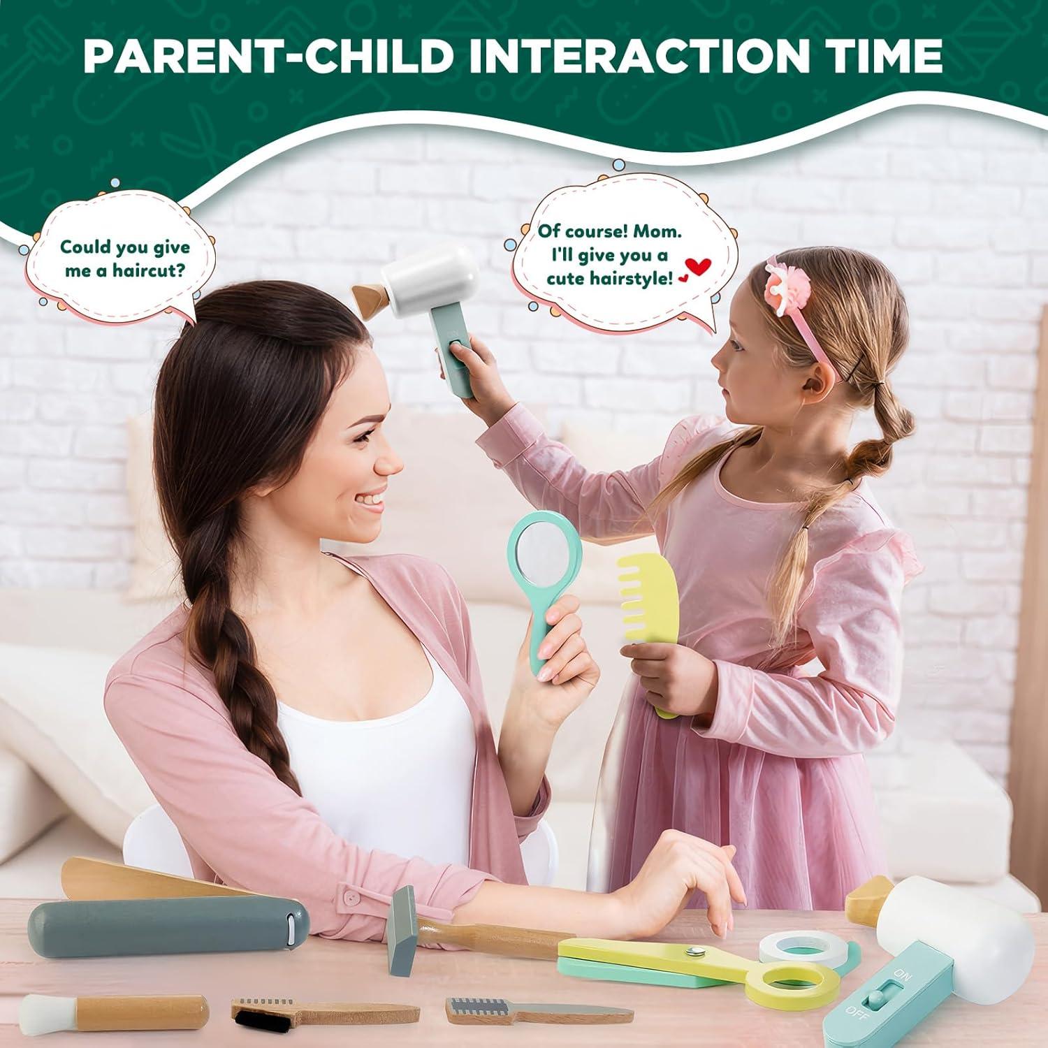 Juego de Peluquería de Madera KIDBEST 18 Piezas para Niños