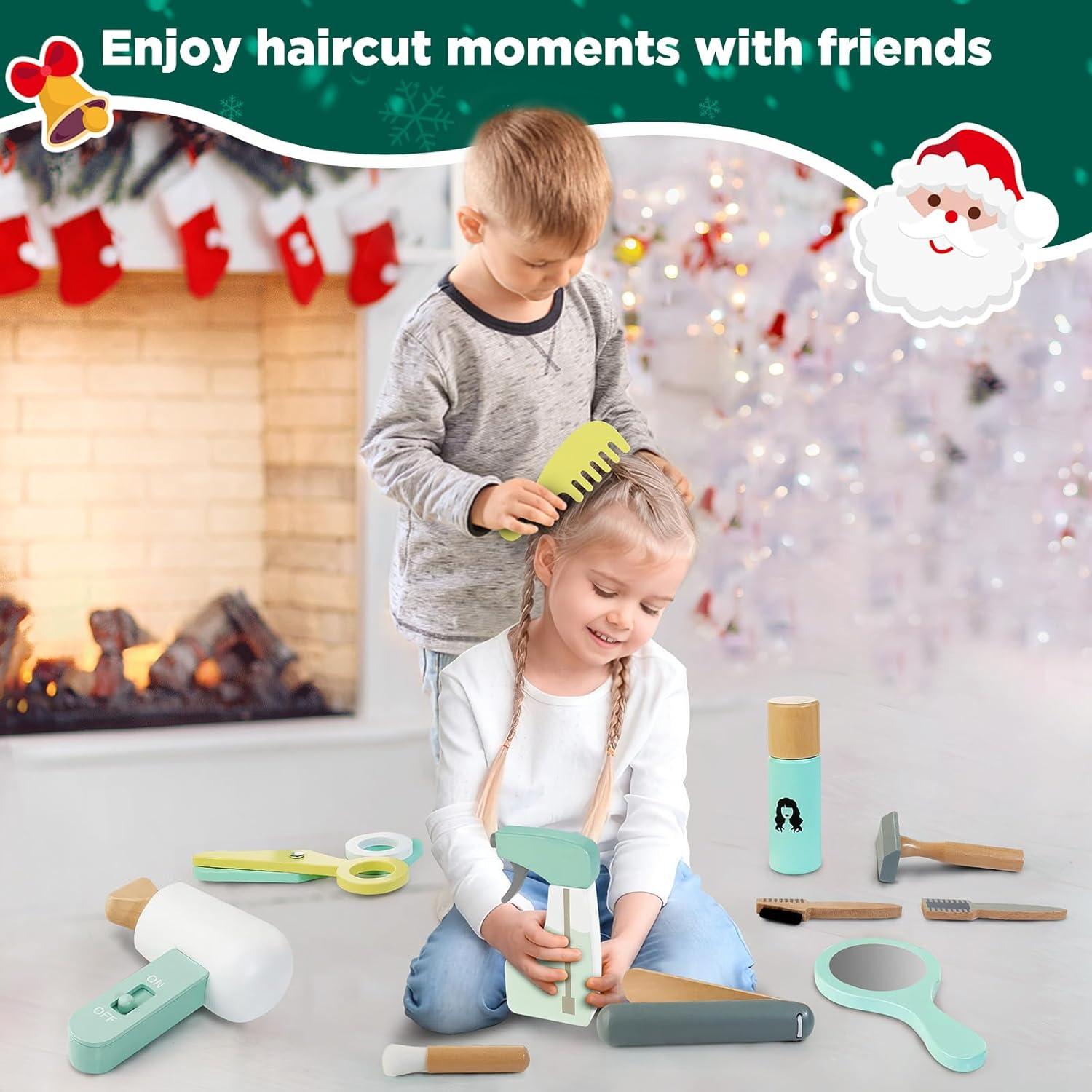 Juego de Peluquería de Madera KIDBEST 18 Piezas para Niños