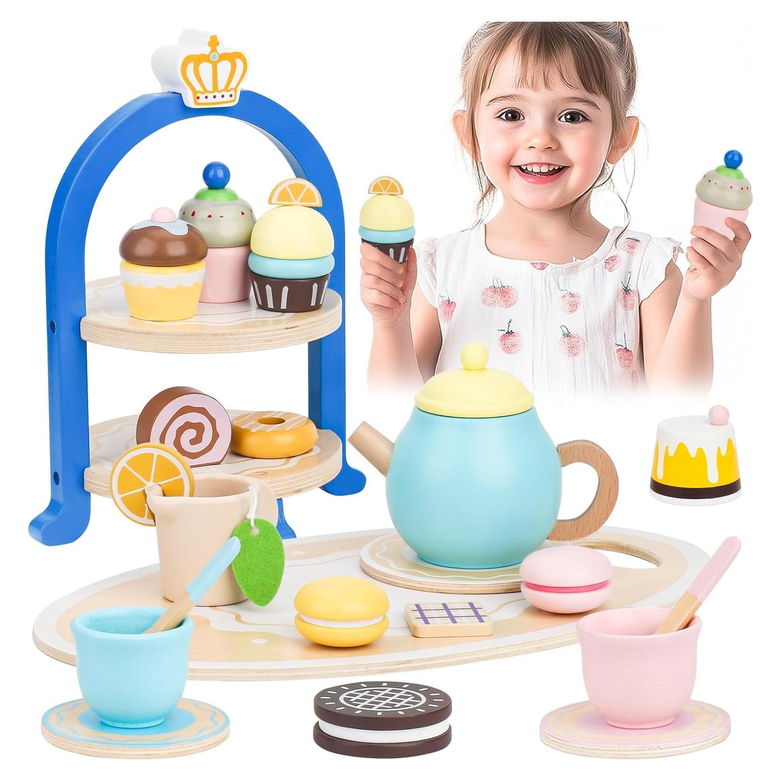 Juego de té de madera para niños 3 a 8 años - Set de fiesta