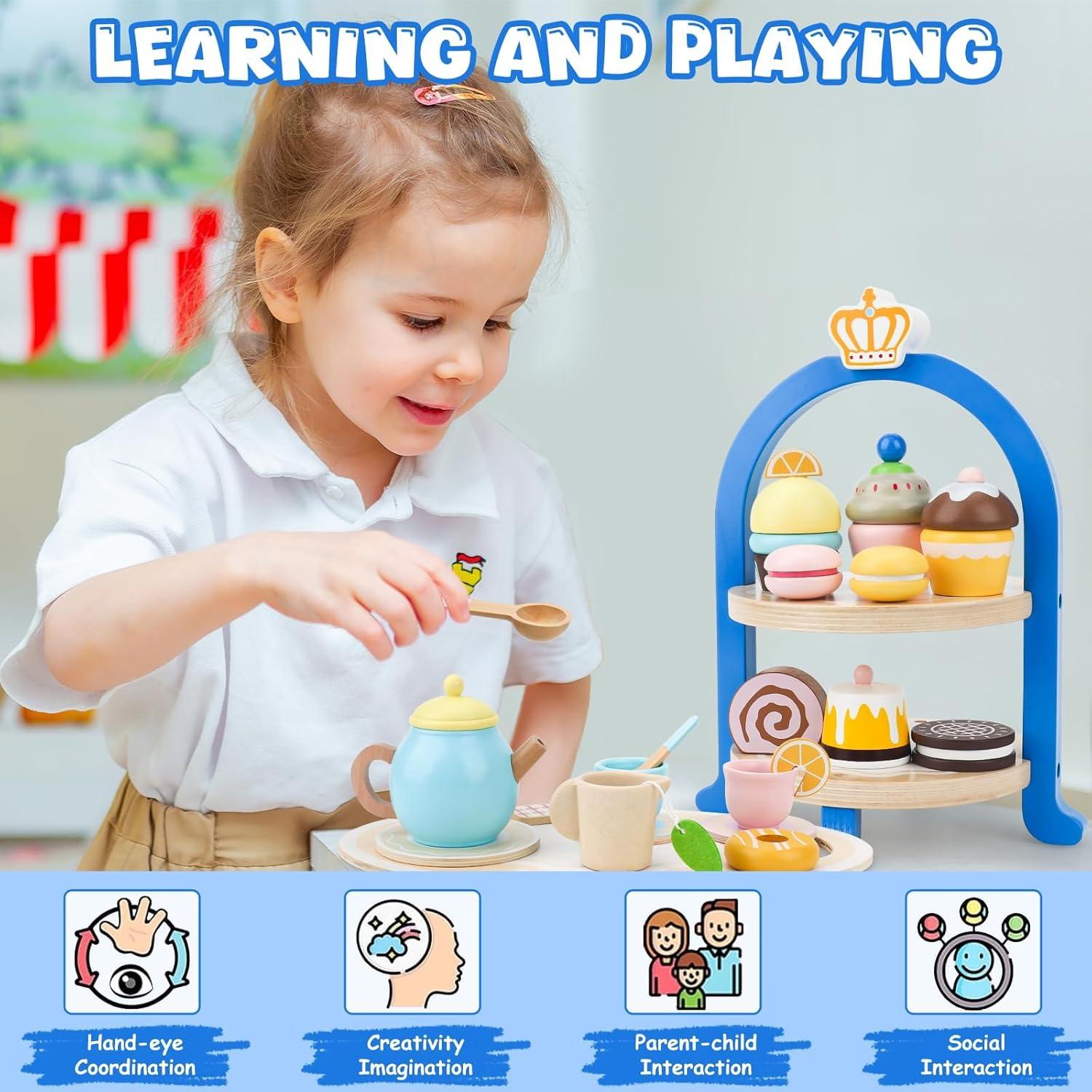 Juego de té de madera para niños 3 a 8 años - Set de fiesta