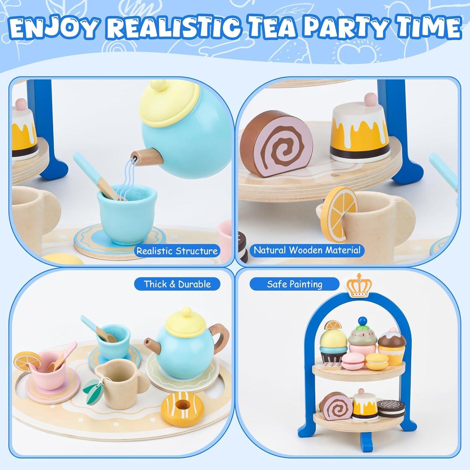 Juego de té de madera para niños 3 a 8 años - Set de fiesta